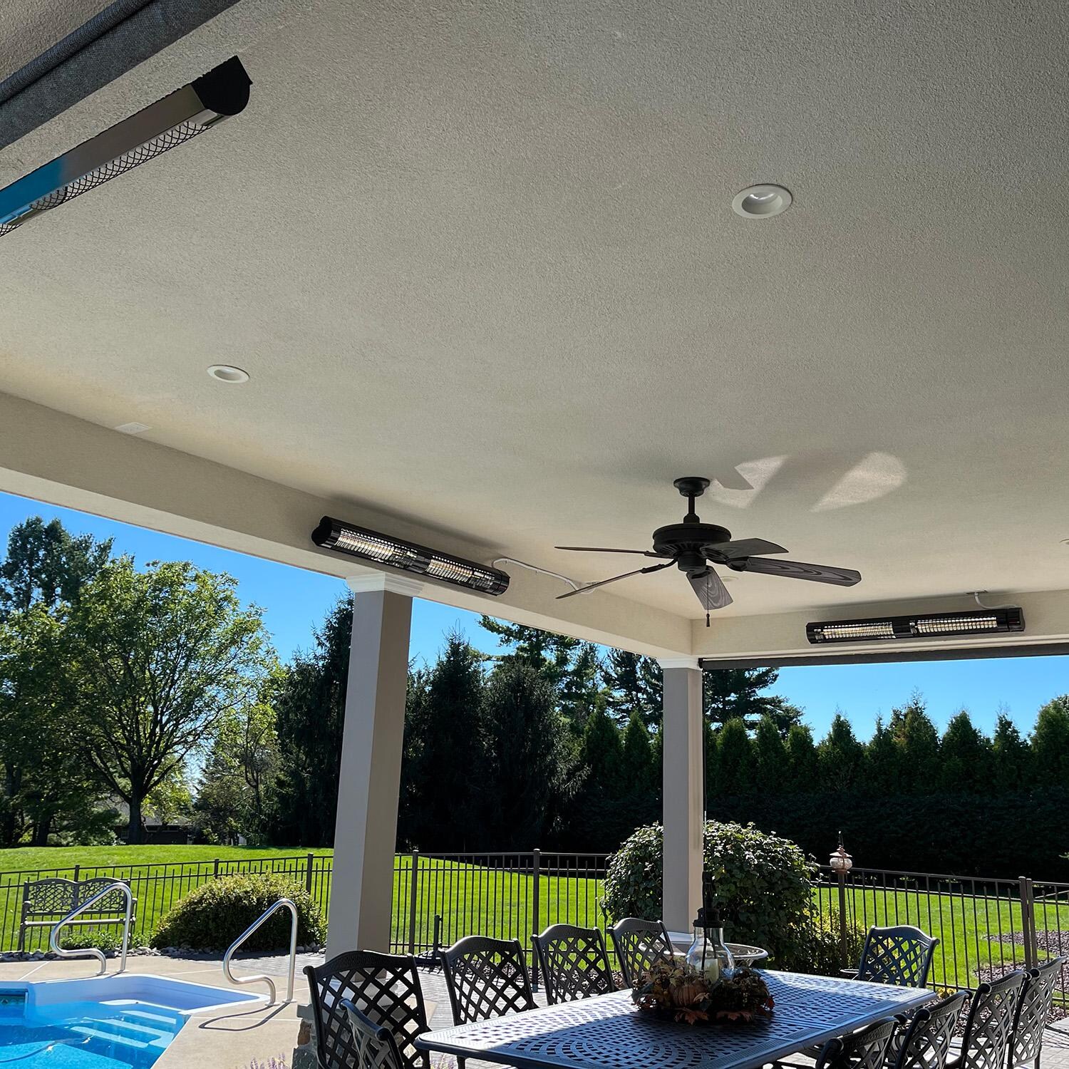 RADtec T6000/18R2 Torrid Series 77-in 6000W Electric Infrared Patio Heater - Next to Pool, Turned Off - Lifestyle thumbnail