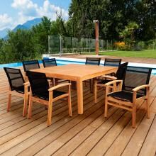 Amazonia Sunset View 8-Person Sling Patio Dining Set With Teak Table