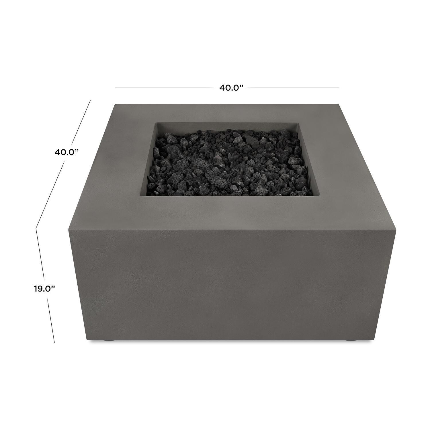 Olliewood 363LP-CBN 40 Inch Square Glass Fiber Reinforced Concrete Propane Fire Pit Table in Carbon by BBQGuys Signature - Dimensions - Diagram thumbnail