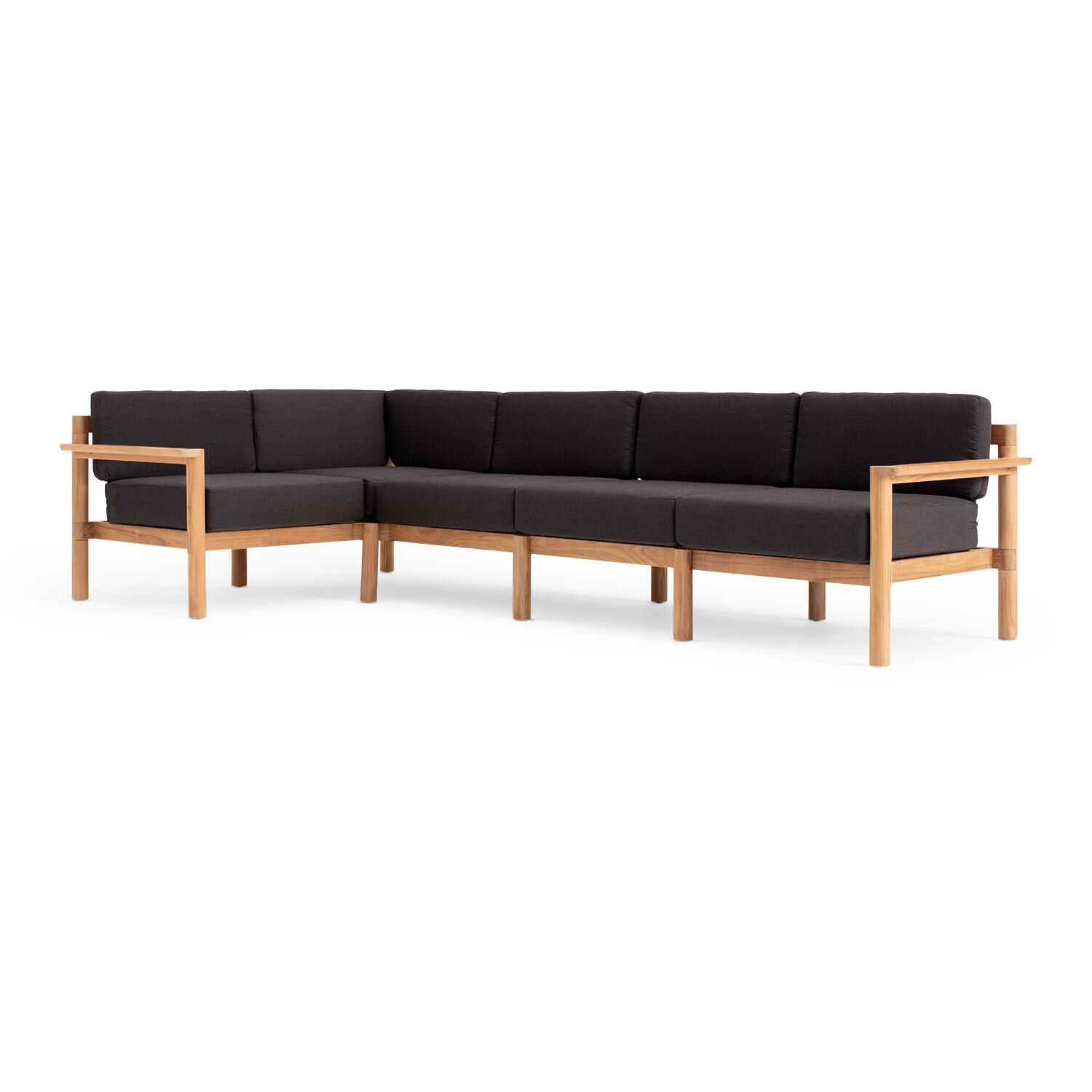 Neighbor 5 Piece Sectional W/ Teak Arms - Sunbrella Coal image