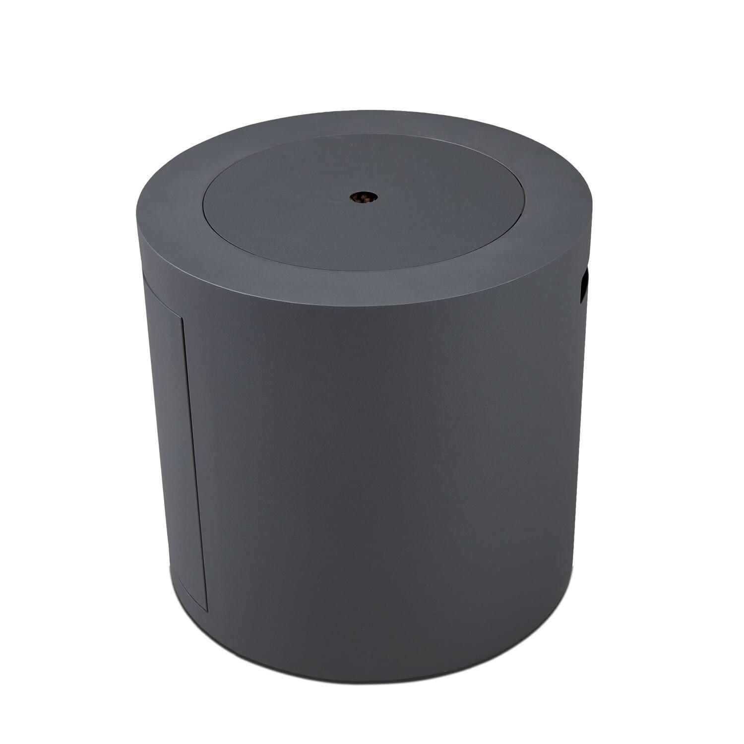 Elysian 24 Inch Round Steel Propane Fire Pit Table in Weathered Slate by Lakeview - Lid - White Background thumbnail