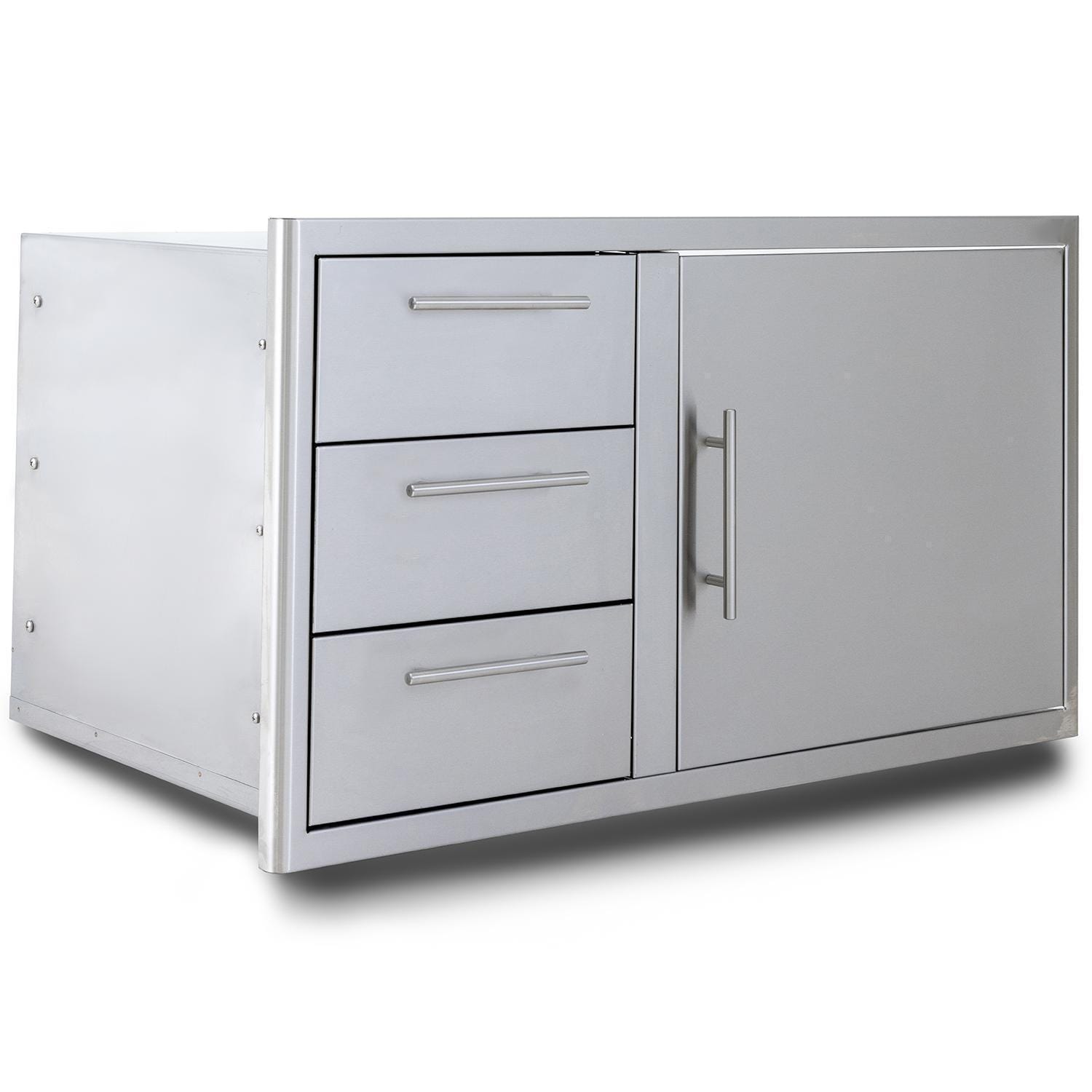 Blaze BLZ-DDC-39-R-LTSC 39-in Stainless Steel Access Door & Triple Drawer Combo - Angled - White Background thumbnail