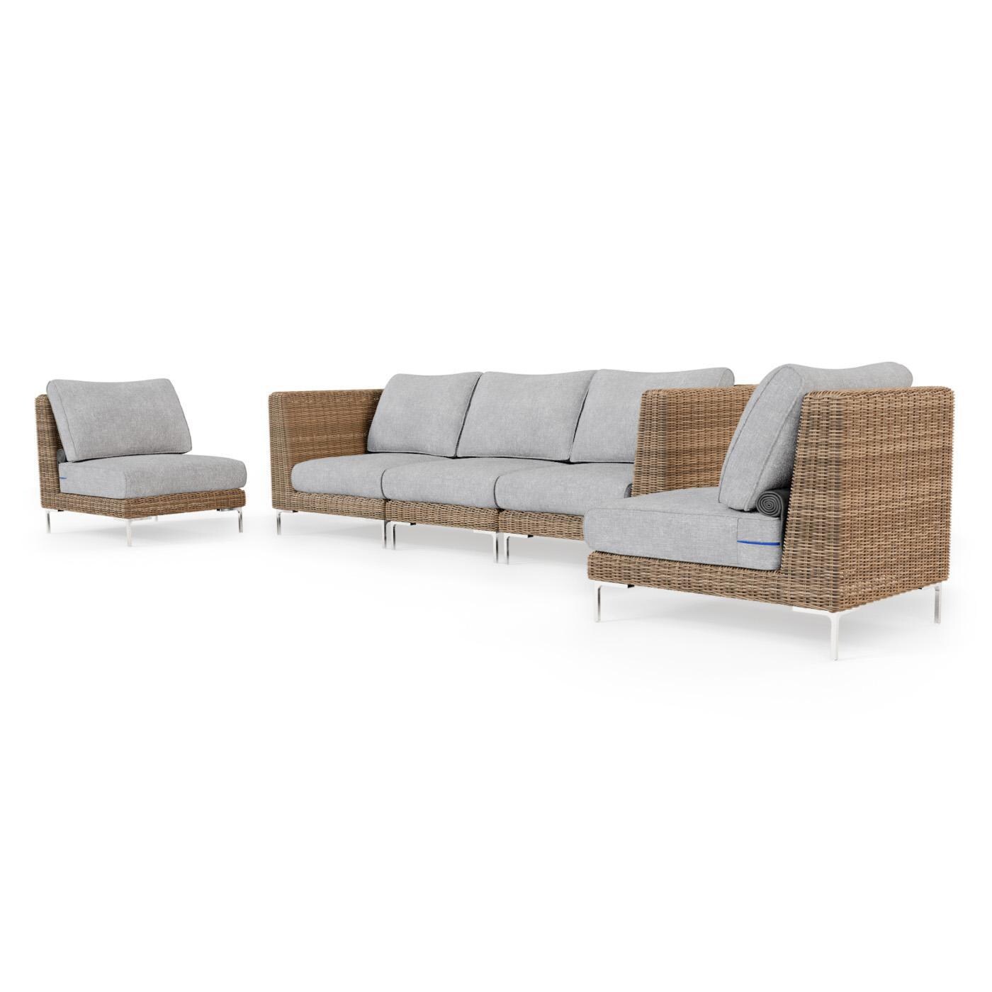 Outer PS-OUT-00147 Brown Wicker Outdoor Sofa w/ Armless Chairs - 5 Seat - Angled Right thumbnail