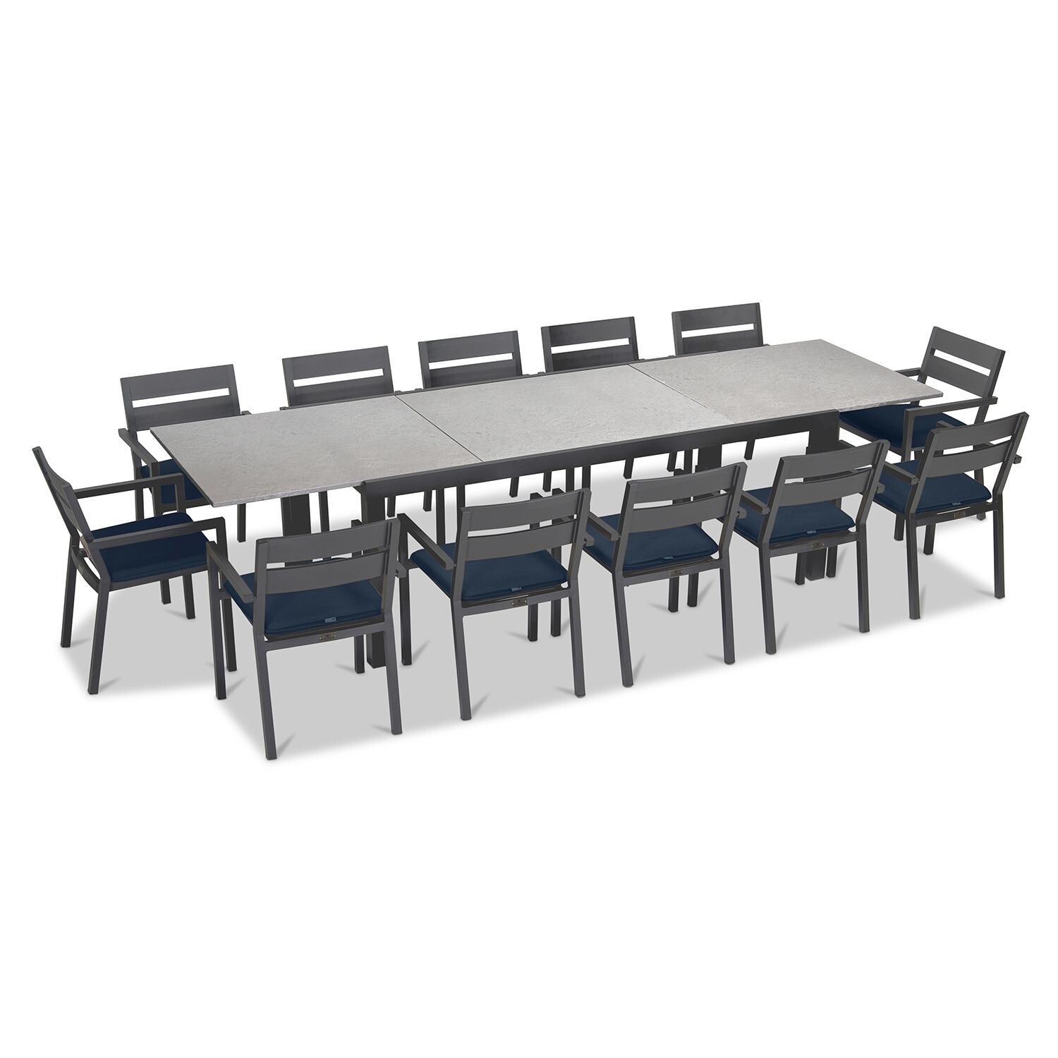 Calm Bay 13 Pc Extendable Aluminum Dining Set in Slate/Concrete/Spectrum Indigo by Lakeview Outdoor Designs