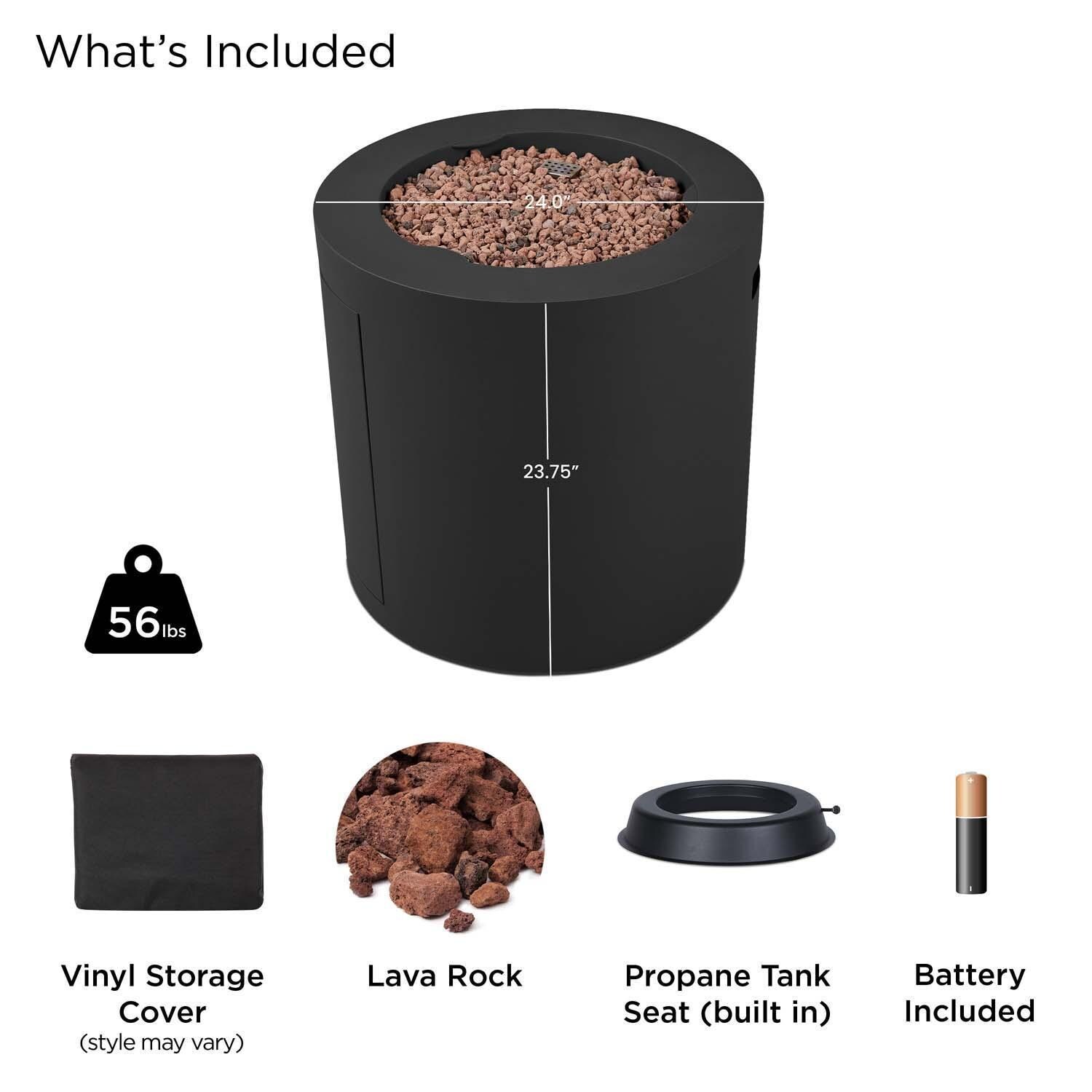 Elysian 3 Pc Powder Coated Steel 24 Inch Round Fire Pit in Black by Lakeview - Included - White Background thumbnail