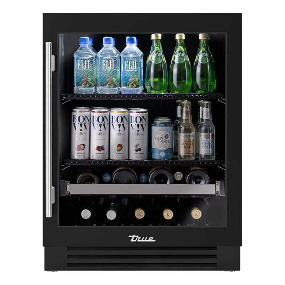 True TUBADA-24-RG-A~027-H04 ADA Height 24 Inch 105 Can 12 Bottle Right Hinge Glass Door Outdoor Beverage Center - Matte Black w/ Stainless Steel Handle - White Background thumbnail