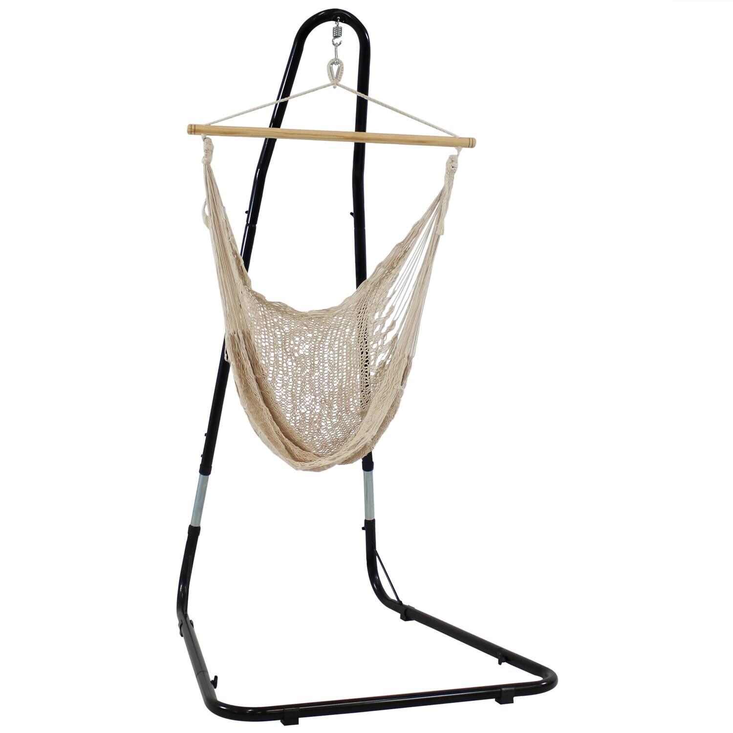 Ultimate Patio Hanging Mayan Rope Hammock Chair w/ Adjustable Chair Stand - Natural