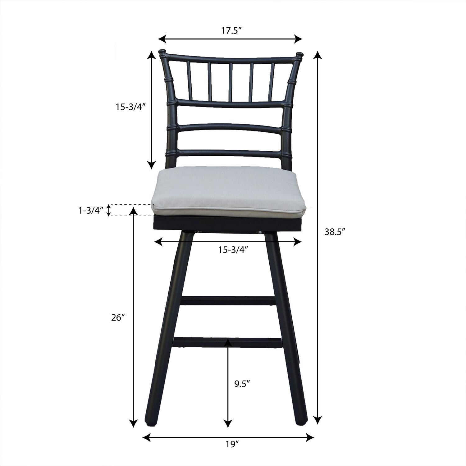 Bella Aluminum 3 Pc Patio Bar Set w/ 30-in Round Counter Height Bar Table in Beige by Darlee - Bar Stools Dimensions - Dimensional thumbnail