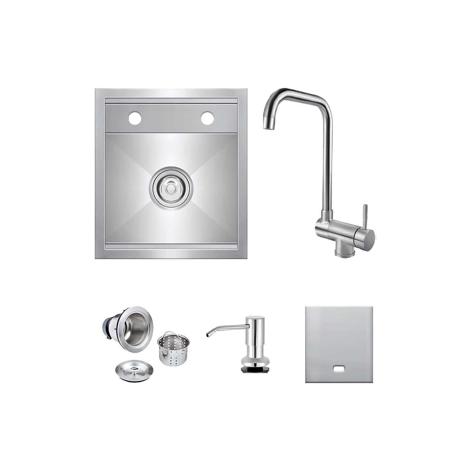 BBQGuys Signature BBQ-18SNK-SS-DM 16 X 18-in Drop-In Stainless Steel Outdoor Sink - White Background thumbnail