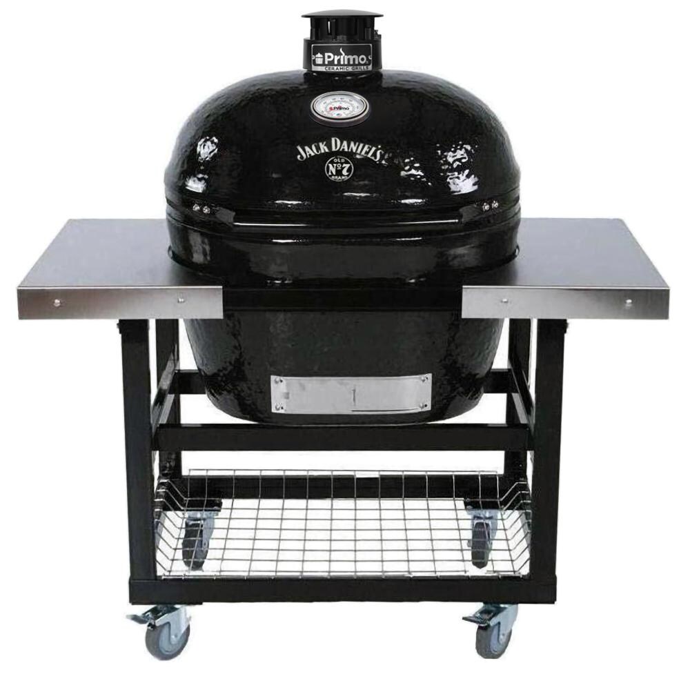 Primo Jack Daniels Edition Oval XL 400 Ceramic Kamado Grill On Steel Cart With Stainless Steel Side Tables And Grates - PGCXLHJ (2021) image