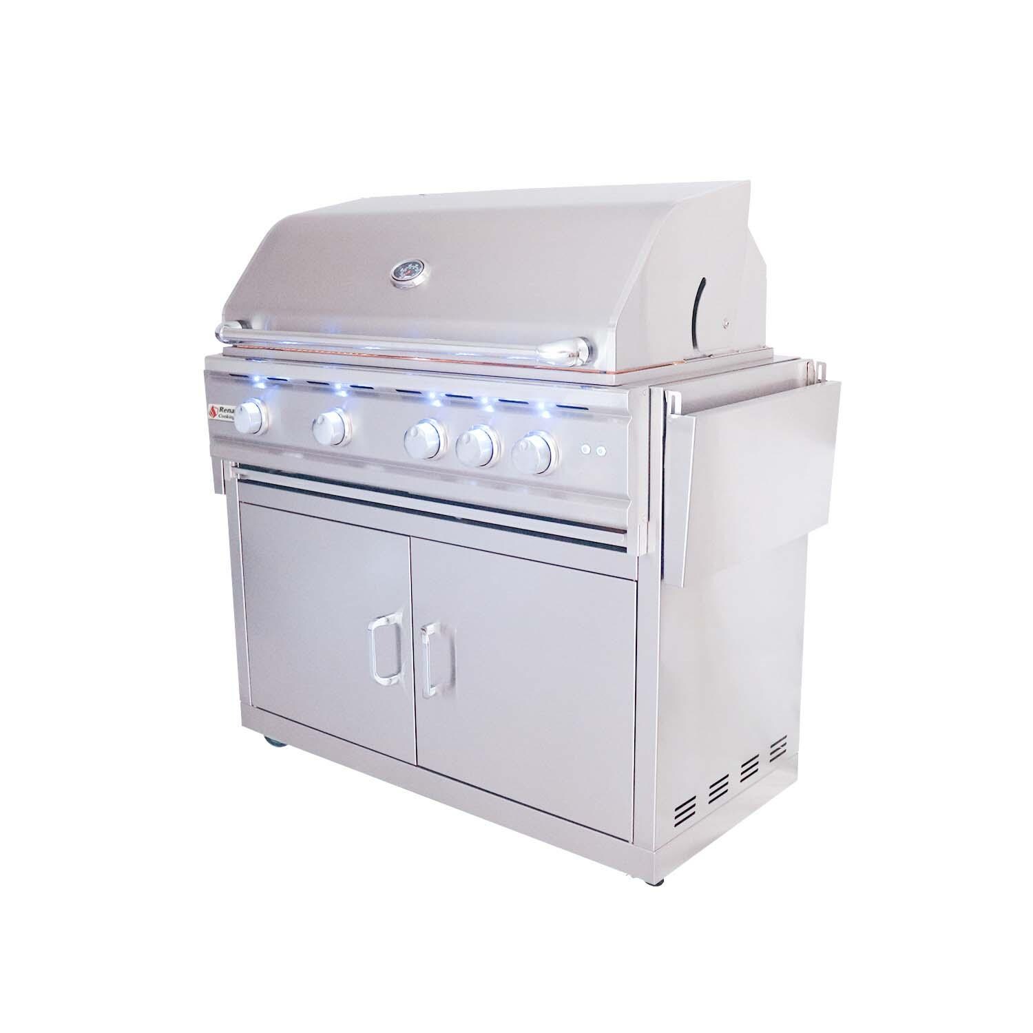 RCS RON38BLPCK Cutlass Pro 38 Inch Propane Grill - Right Angled View Shelves Down - White Background thumbnail