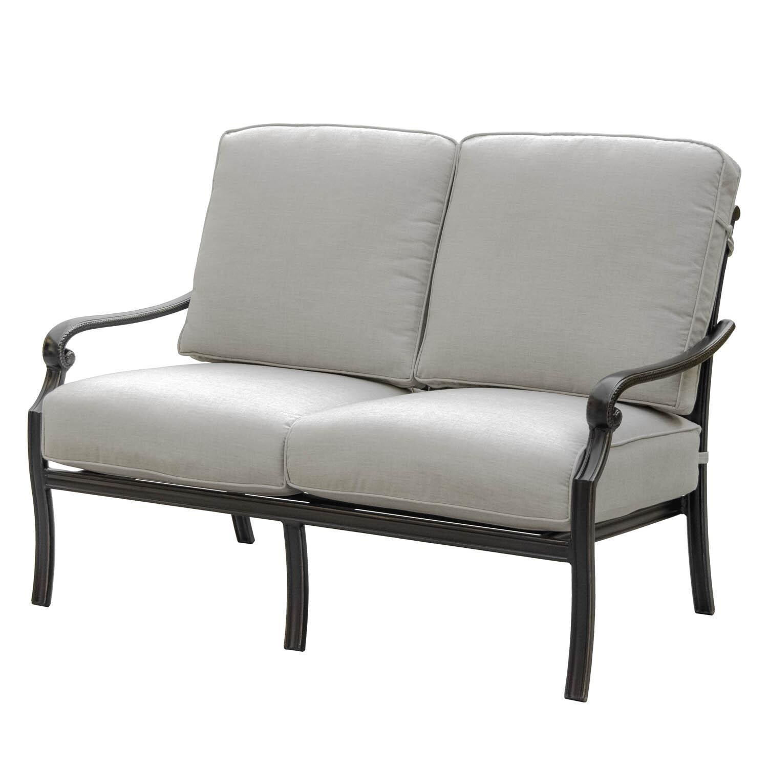 Du Monde Cast Aluminum Outdoor Loveseat W/ Sunbrella Cast Silver Cushions thumbnail