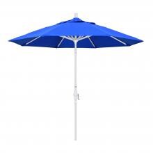 California Umbrella 9 Ft. Octagonal Aluminum Collar Tilt Patio Umbrella W/ Crank Lift & Aluminum Ribs - Matted White Frame / Sunbrella Canvas Pacific Blue Canopy