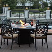 Madison 5 Piece Cast Aluminum Patio Fire Pit Dining Set W/ 60 Inch Round Table By Darlee
