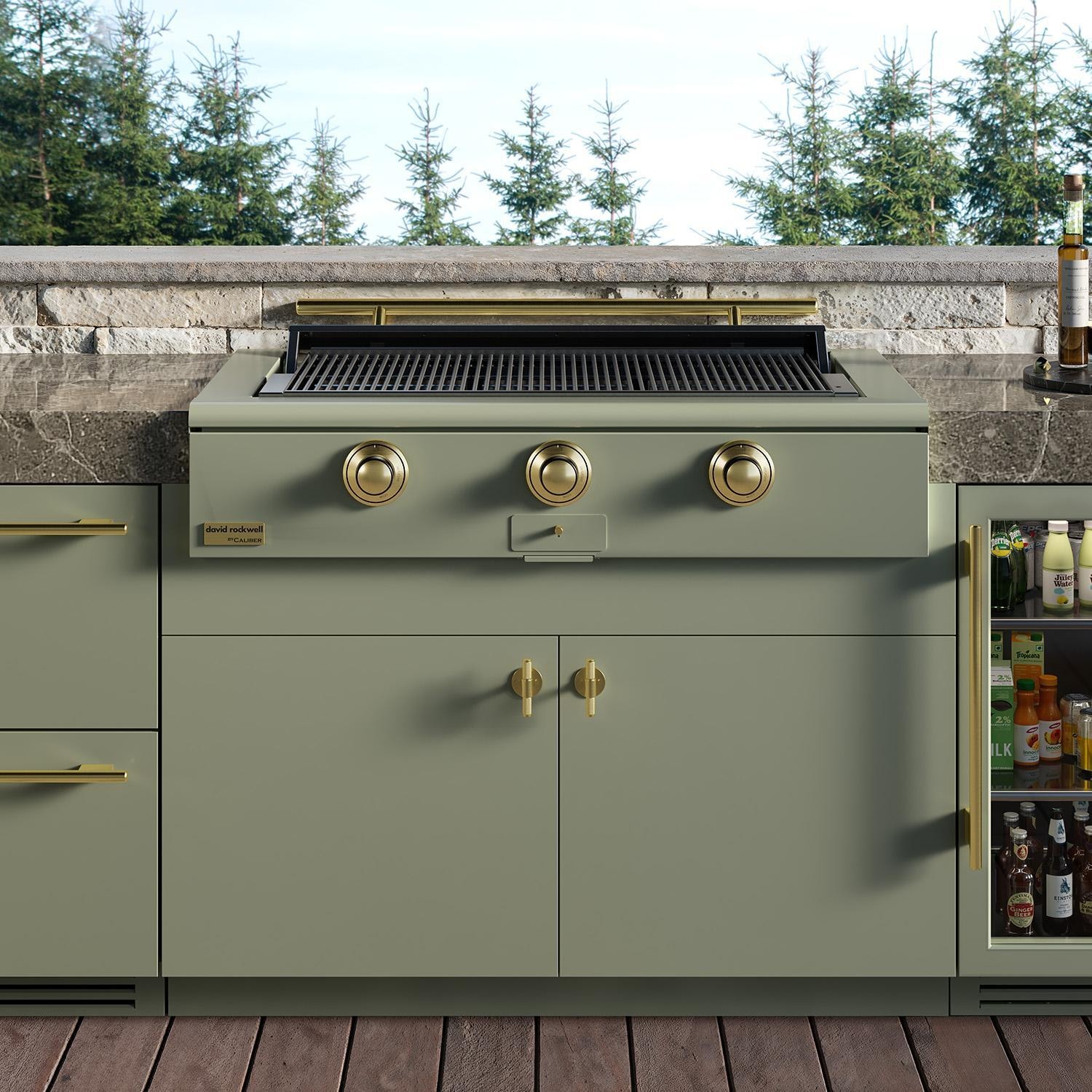 Caliber CRG-48BN00-A-050-H08 48-in Natural Gas Built-In Rockwell Grill - Antique White w/ Gold Hardware - Shown in Sage - Lifestyle thumbnail