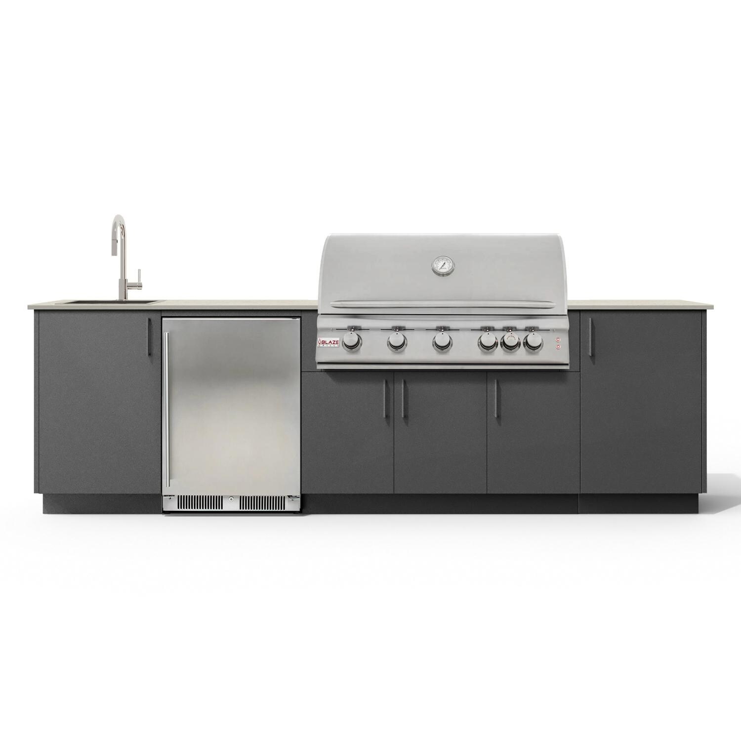 Urban Bonfire Dew 40 Outdoor Kitchen w/ Blaze LTE Natural Gas Grill, Sink, Refrigerator, Danae Dekton Countertop & Anthracite Finish - B-Dew-40-Blaze-Danae-Anthracite