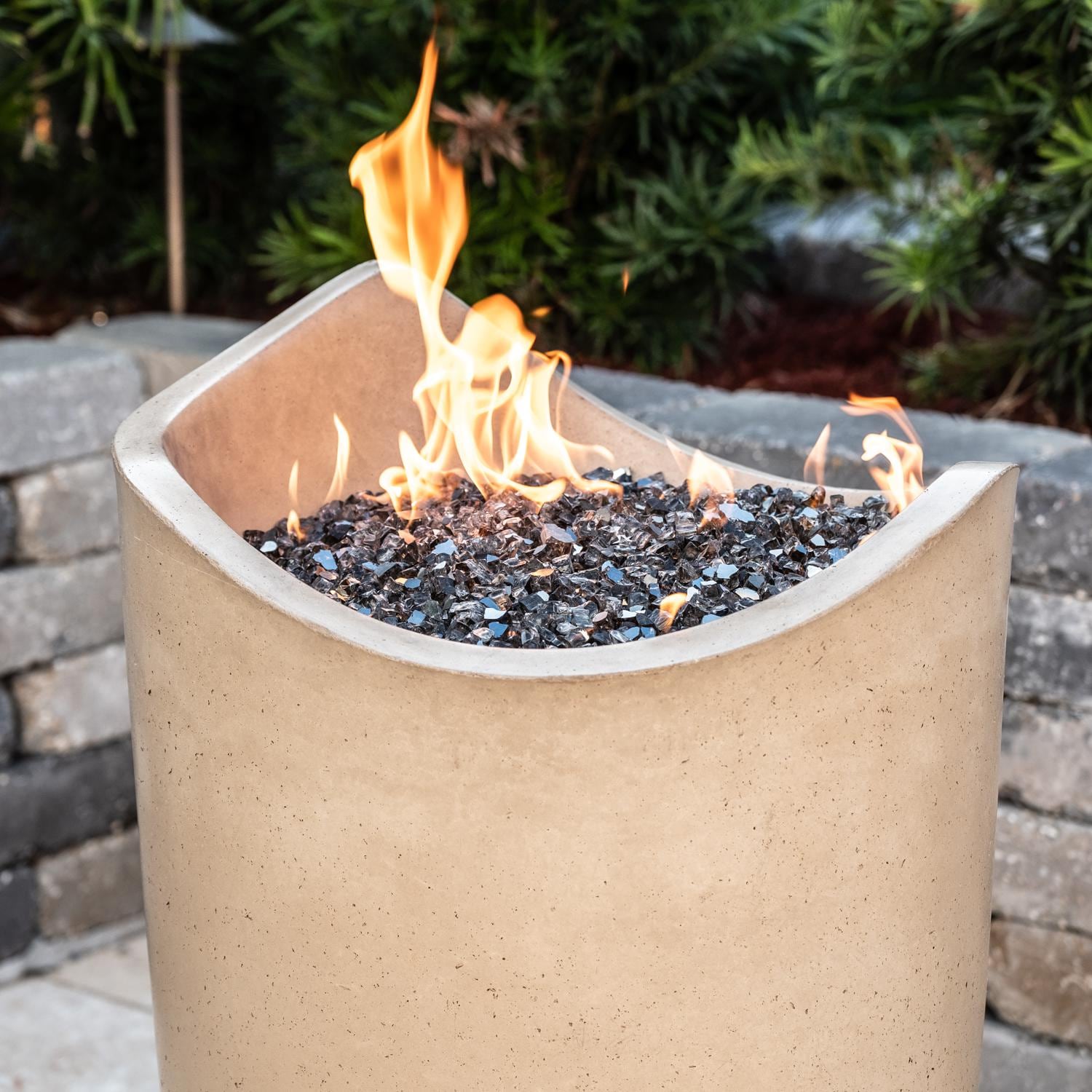 American Fyre Designs Wave 20-Inch Gas Fire Urn - Cafe Blanco - Lifestyle - Shown with Alpine Flame Storm Gray Fire Glass (Sold Separately) thumbnail