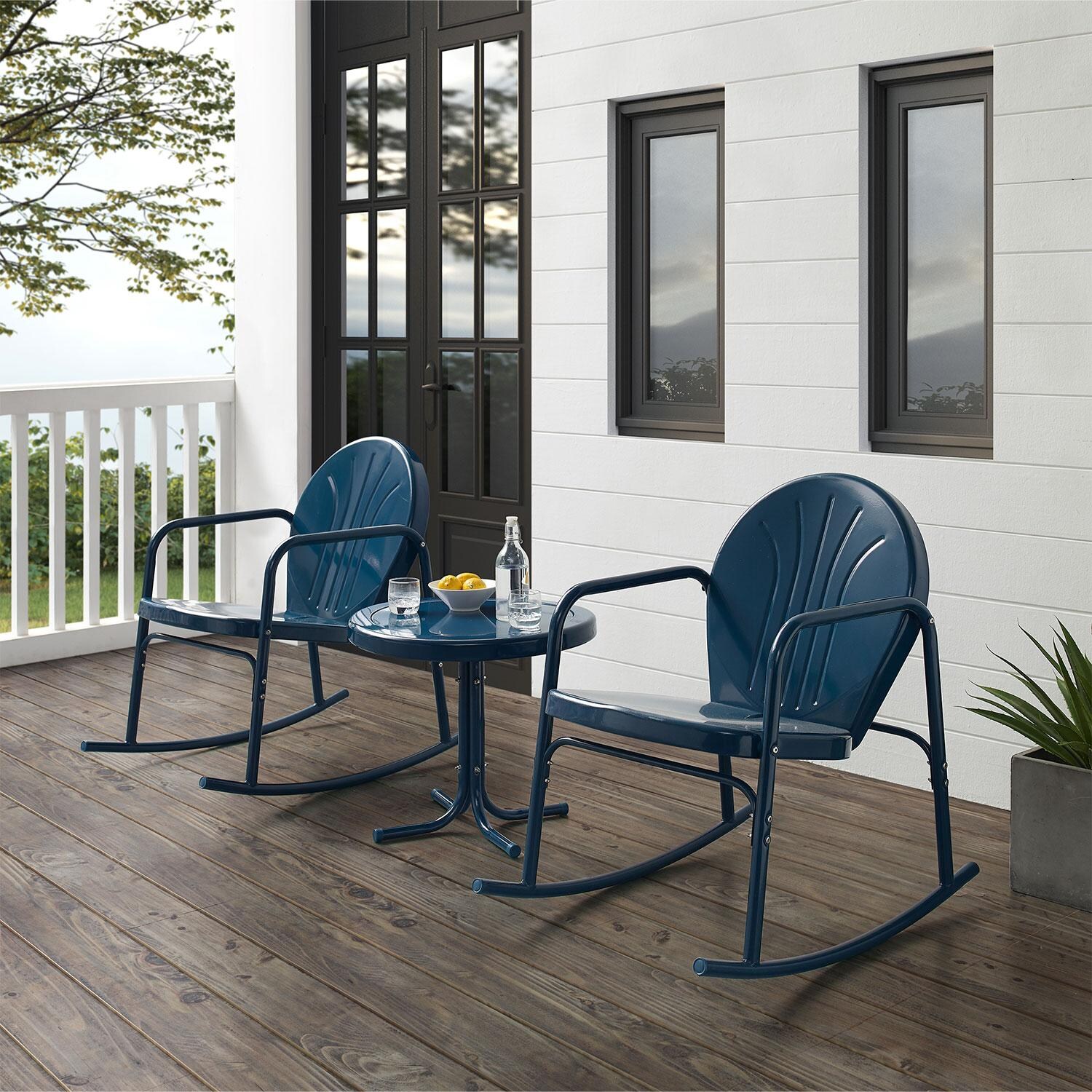 Ultimate Patio UP-32253NV 3Pc Retro Outdoor Rocking Chair Set in Navy - Different Angle - Lifestyle thumbnail