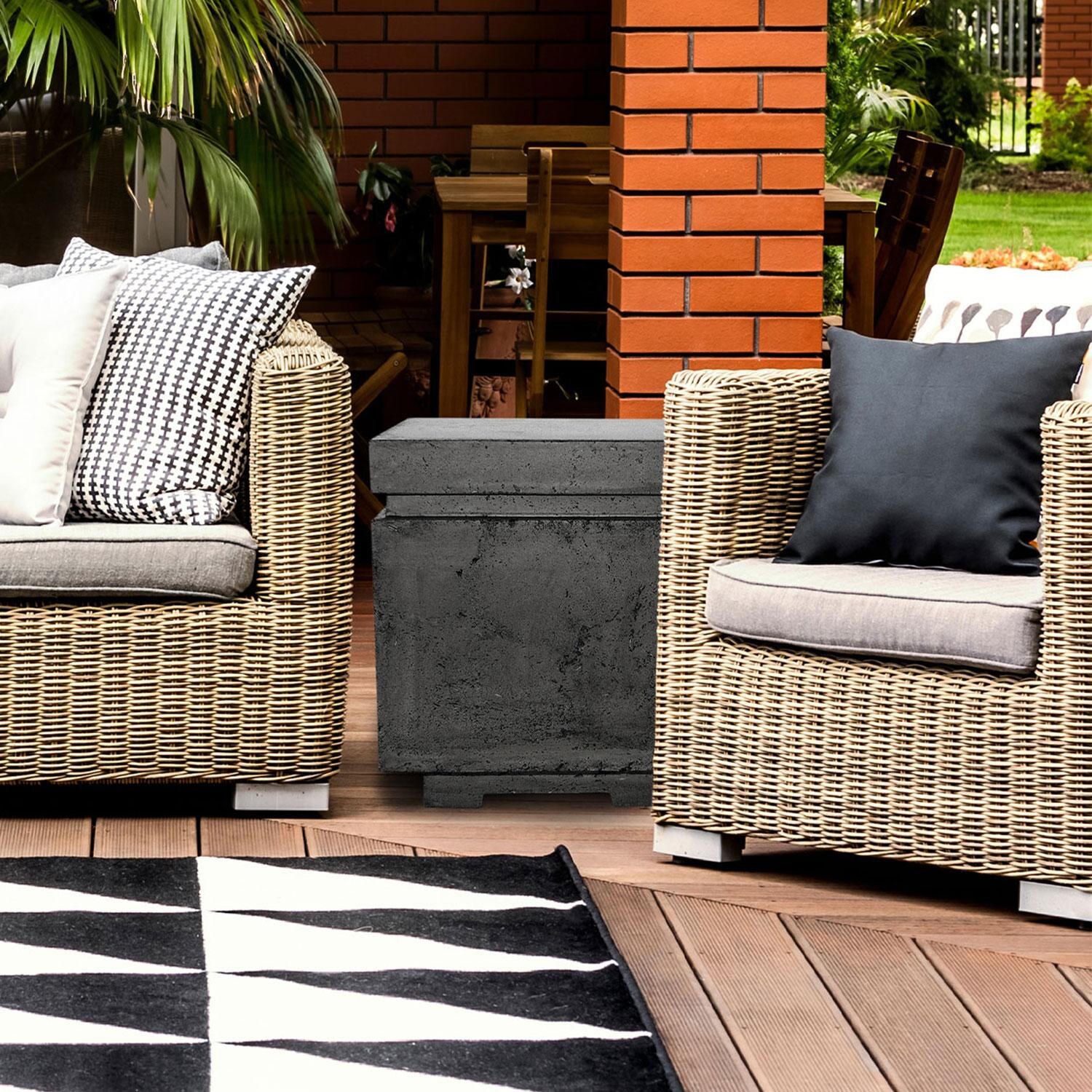 20-in Square Concrete Propane Fire Pit Enclosure in Limestone by XO Appliance - Backyard - Shown in Gray finish - Lifestyle thumbnail