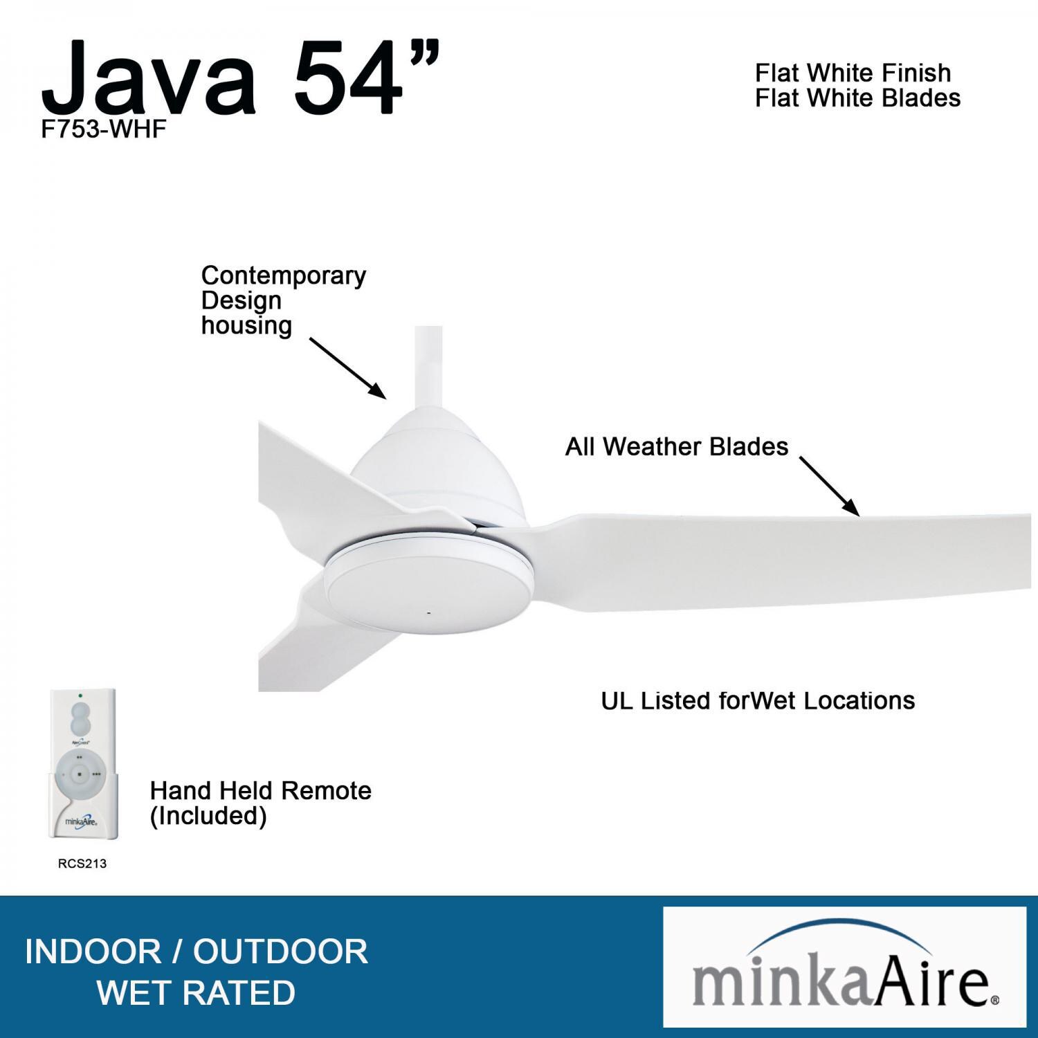 Minka-Aire F753-WHF Java 54-Inch 3-Blade Ceiling Fan in Flat White Finish w/ Flat White Blades - Details thumbnail