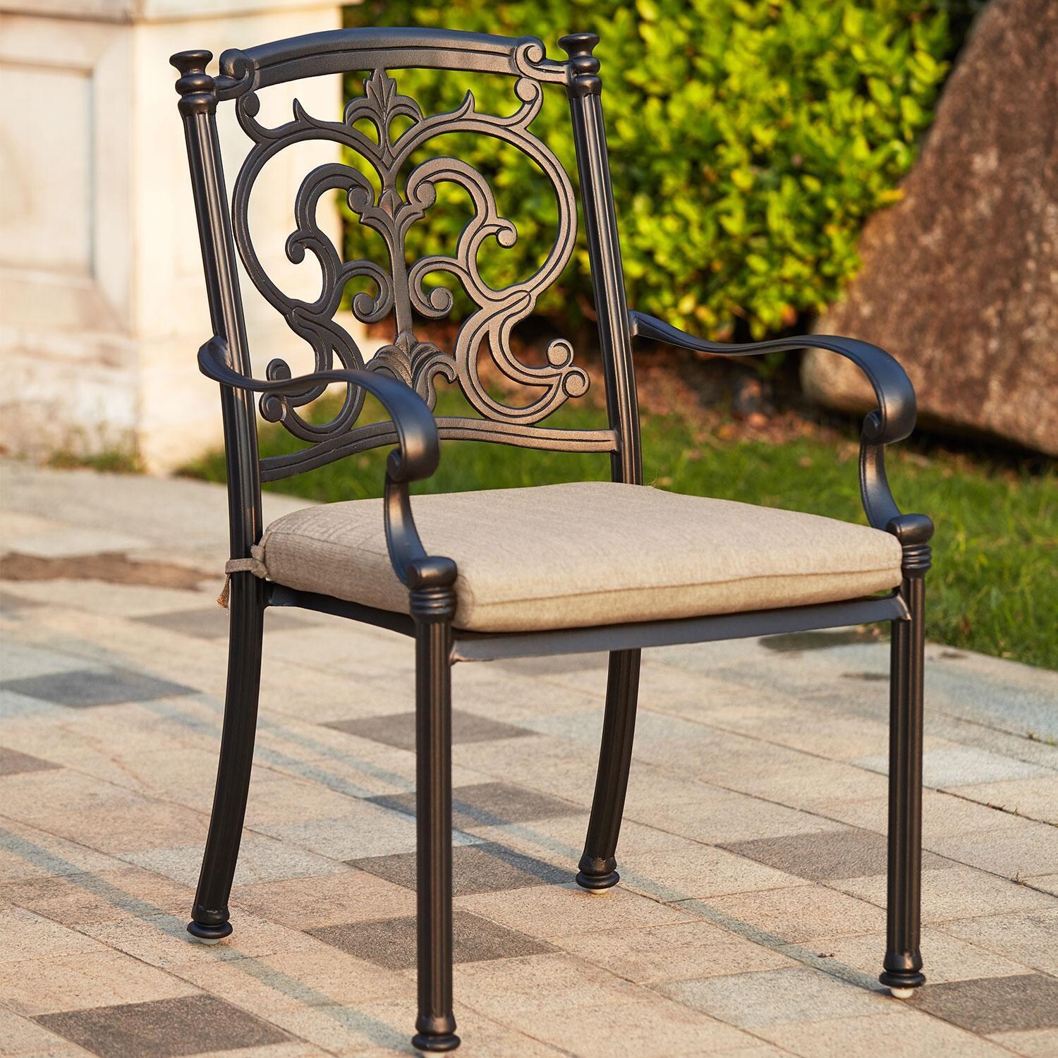 Darlee 201010-11PC-60LE Santa Barbara 11 Piece Cast Aluminum Patio Dining Set W/ 92 X 42 Inch Rectangular Extension Table & Beige Canvas Cushions - Dining Arm Chair thumbnail