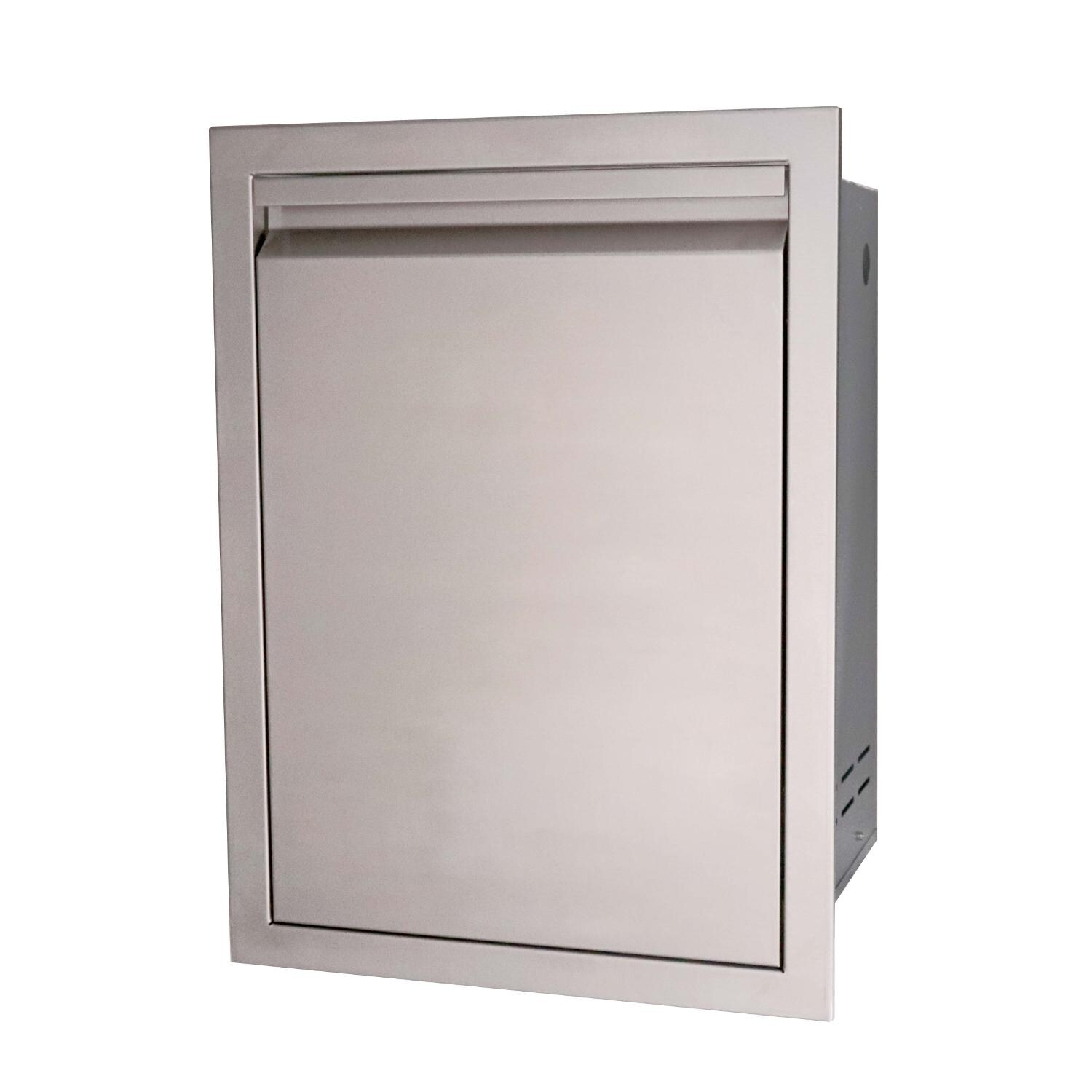 RCS Valiant Series 20-Inch Roll-Out Stainless Steel Trash / Recycling Bin - Angled View