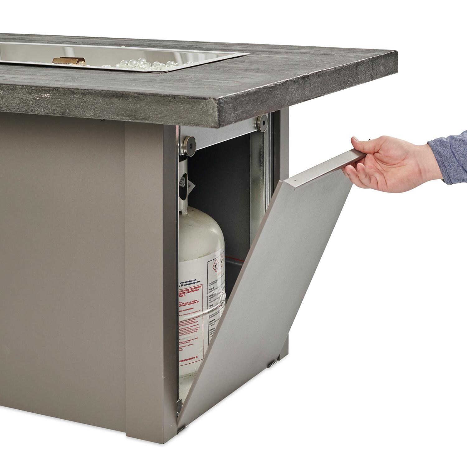 The Outdoor GreatRoom Company Havenwood HVGG-1224-K 44-Inch Rectangular Propane Gas Fire Pit Table with Stone Grey Everblend Top and 24-Inch Crystal Fire Burner - Grey - Propane Storage Access Door thumbnail