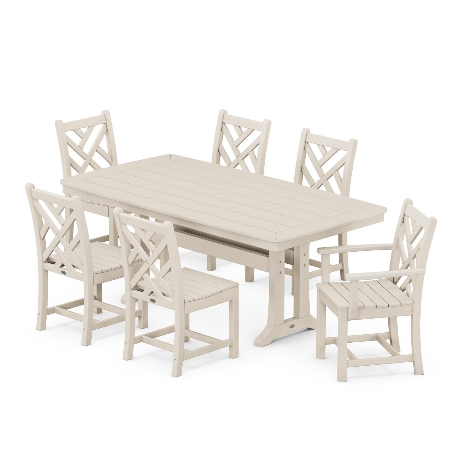 POLYWOOD 7-Piece Sand Chippendale Nautical Trestle Dining Set thumbnail