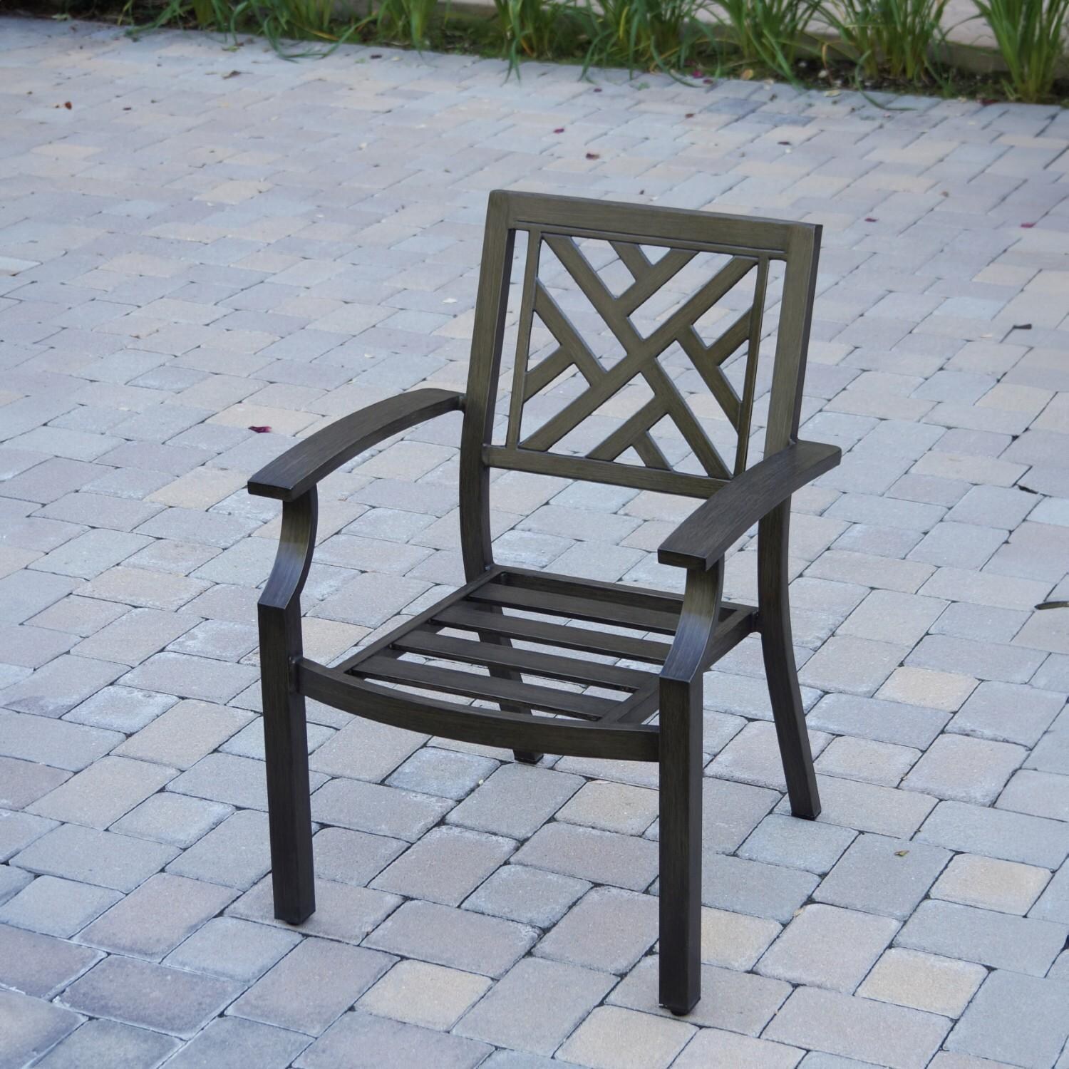 Brooklyn 8 Pc Aluminum Dining Set w/ 59 Inch Square Table in Sesame/Multi-brown by Darlee - Chair w/o Cushion - Lifestyle thumbnail