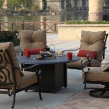 Darlee Santa Anita 5 Piece Cast Aluminum Patio Fire Pit Conversation Seating Set With Swivel Rockers image