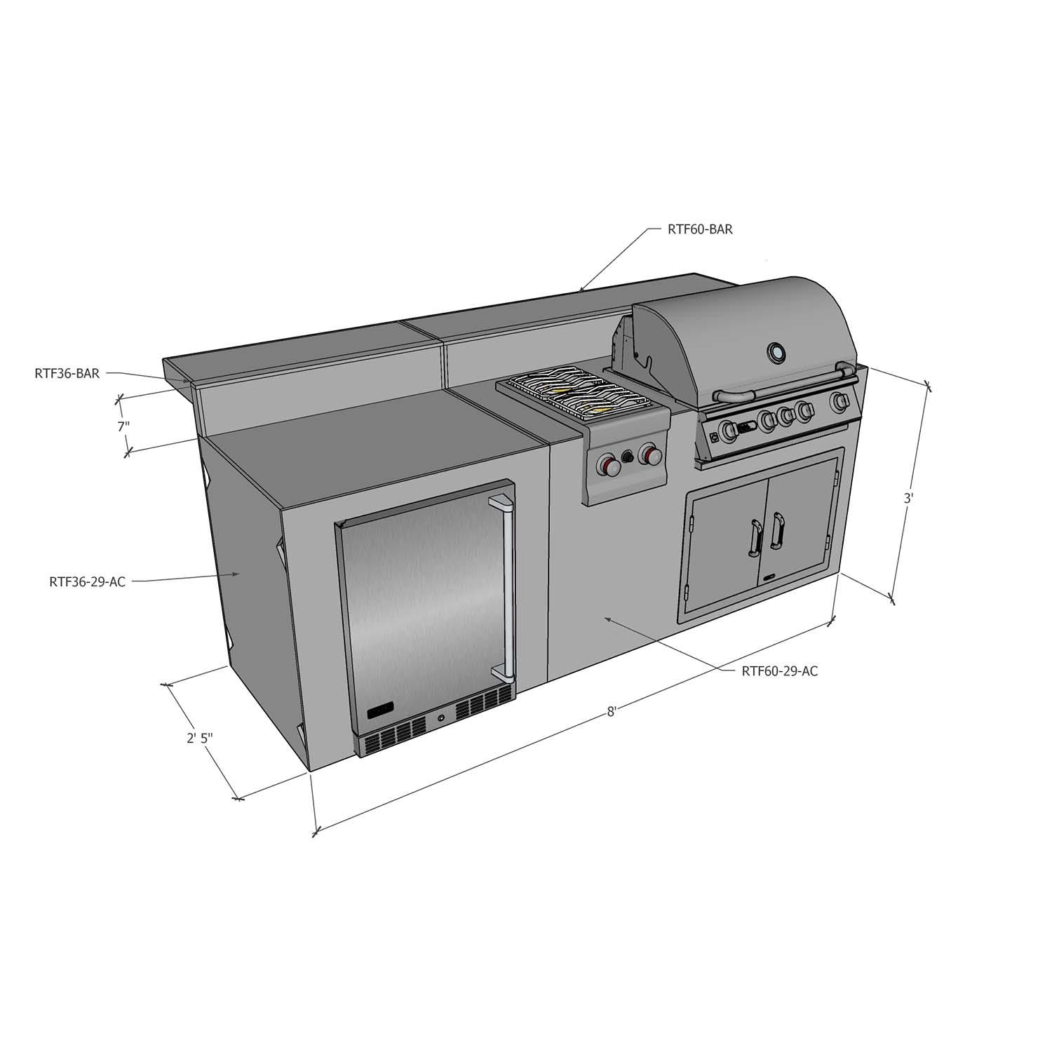 Universal 8 ft Ready To Finish Straight Outdoor Kitchen System