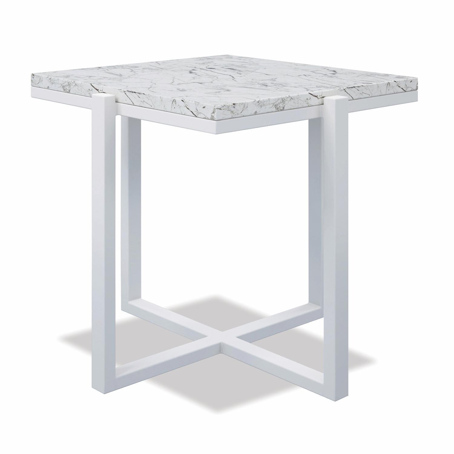 Sunset West - 4707-ET - Bazaar 22-Inch Square Aluminum Patio End Table W/ Honed Carrara Marble Top - Frost - Corner View thumbnail
