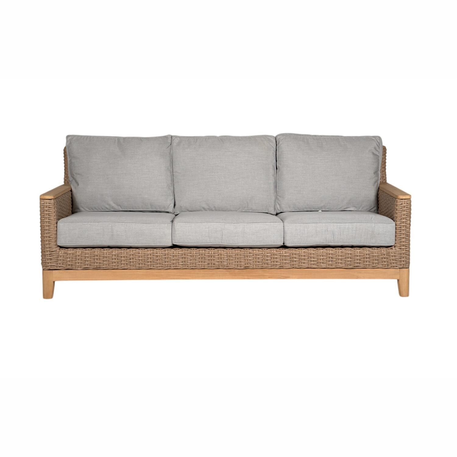 Royal Teak Collection BOCA3S-H-G Boca 3 Person Wicker Sofa / Sunbrella Cushions in Honey/Canvas Granite - Sofa - White Background thumbnail