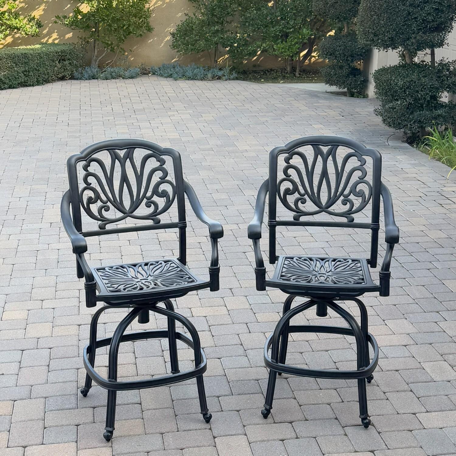 Elisabeth 2 Pc Cast Aluminum Counter Height Bar Stool Set in Sesame/Antique Bronze by Darlee - 2 Chairs w/o Cushions - Lifestyle thumbnail