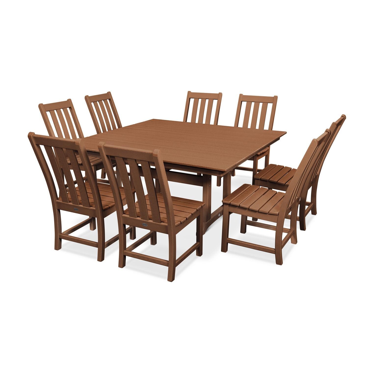 POLYWOOD Vineyard 9-Piece Farmhouse Trestle Dining Set - Teak