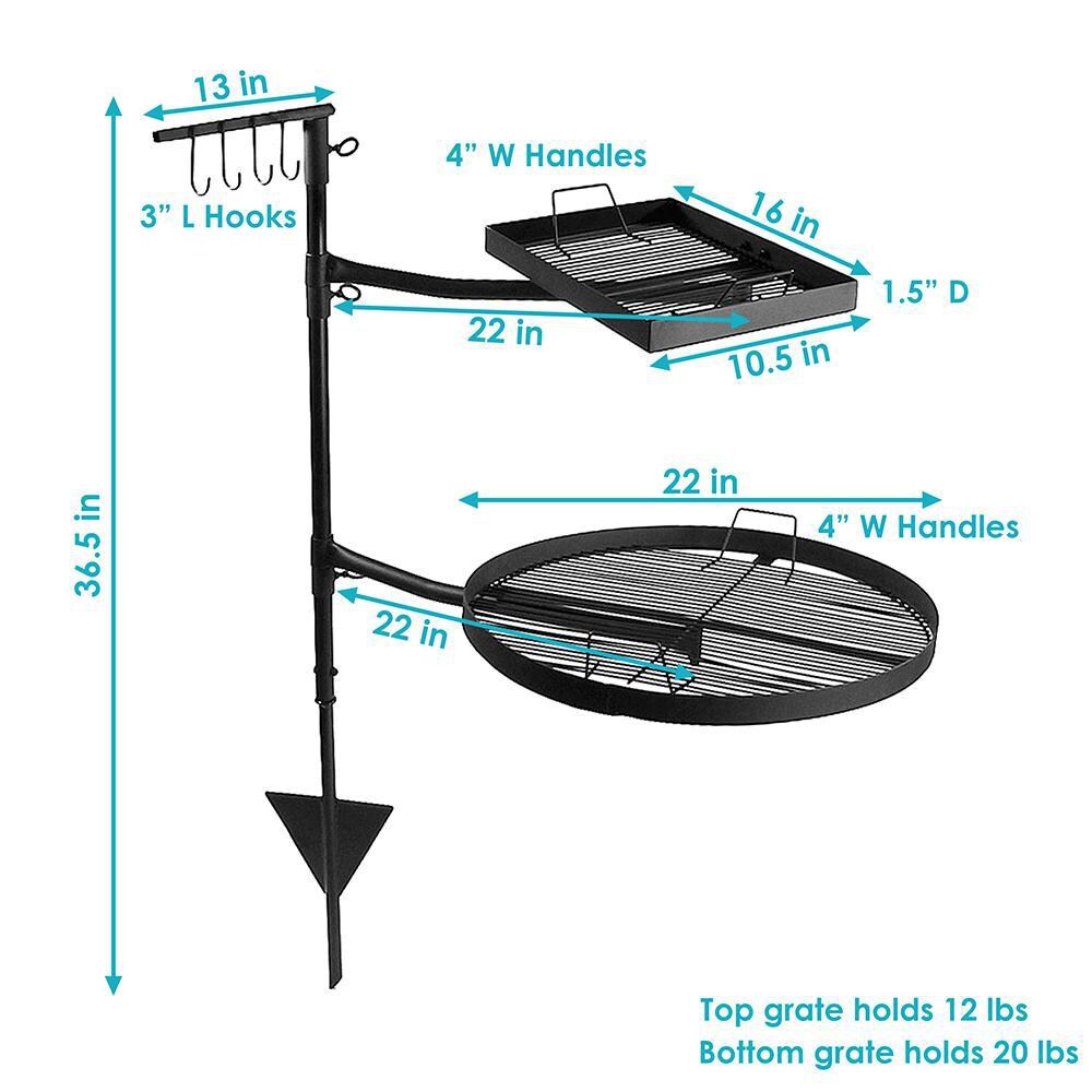 Ultimate Patio Steel Dual Fire Pit Campfire Cooking Grill System - Dimensions thumbnail