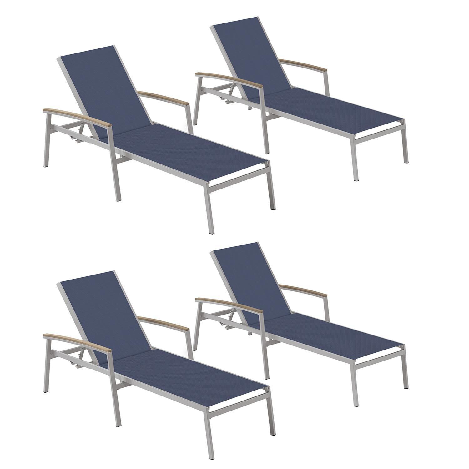 Travira 4 Pc Aluminum Chaise Lounge Set w/ Vintage Tekwood Arm Caps in Flint/Ink Pen by Oxford Garden