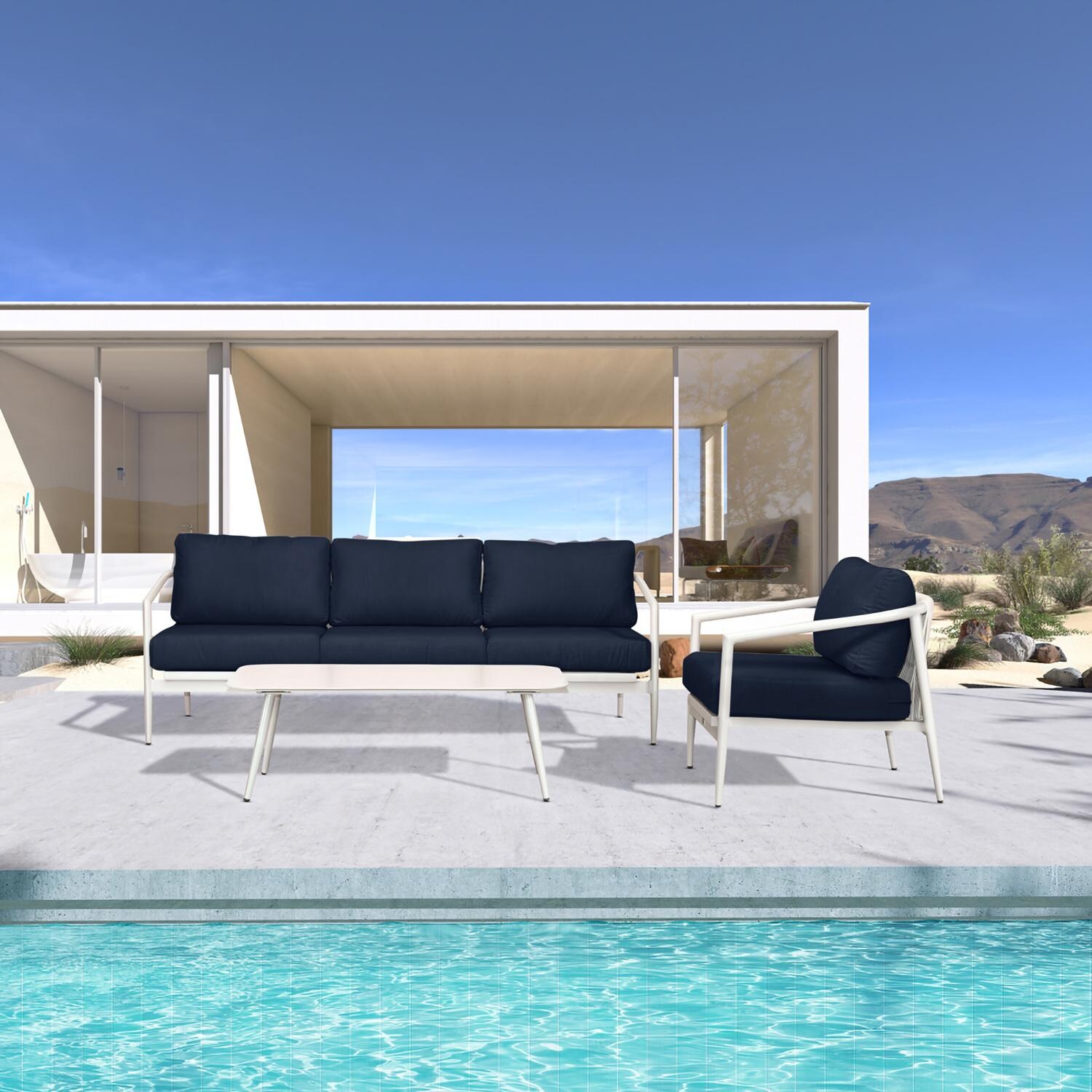 Lakeview Midnight Cove 3 Pc Aluminum Sofa Seating Set in Urban Stone/Carrera/Spectrum Indigo - Lifestyle thumbnail