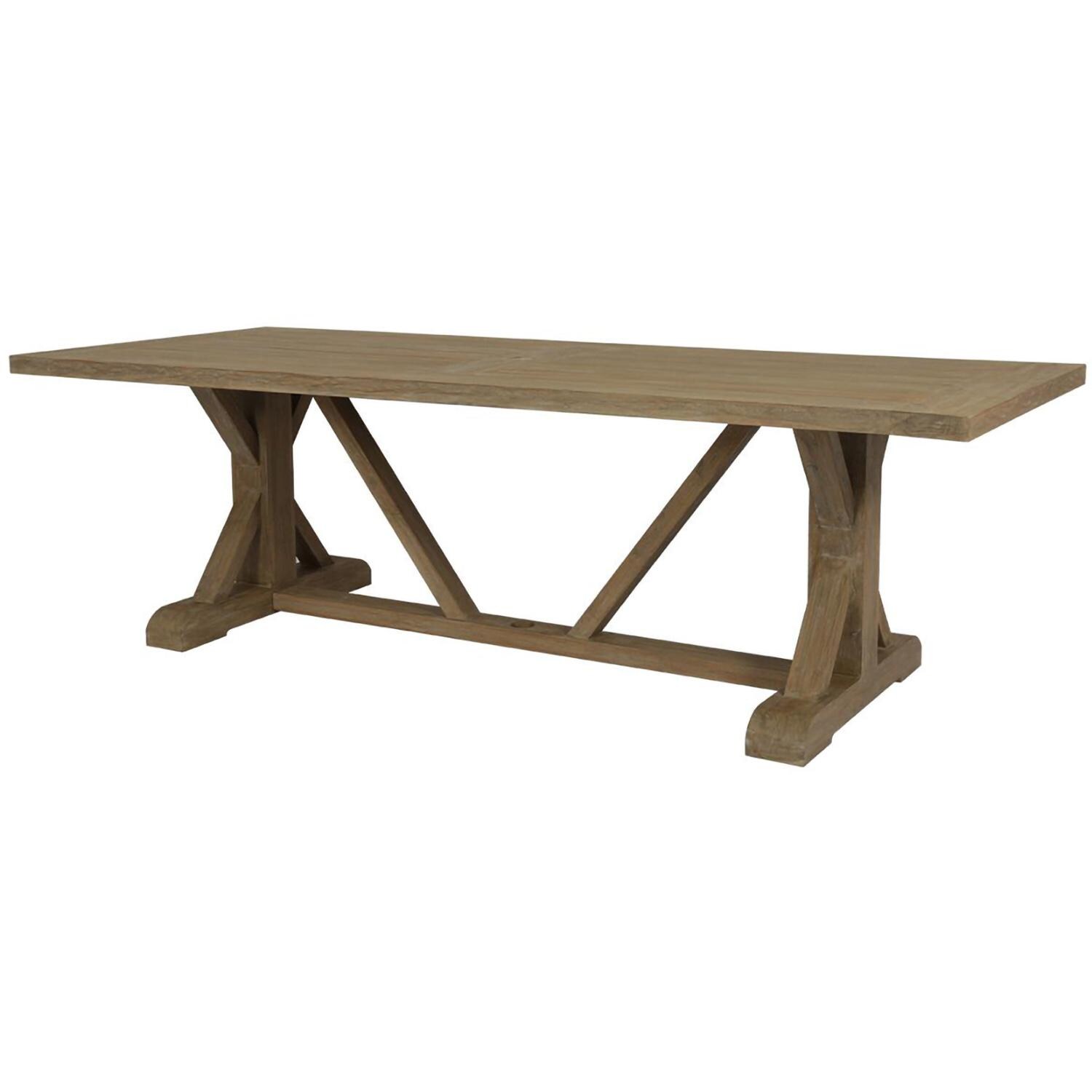 Sunset West - 5501-TRDT94 - Coastal Teak 94 X 40 Inch Rectangular Teak Patio Trestle Dining Table W/ Umbrella Hole - Angled - White Background thumbnail