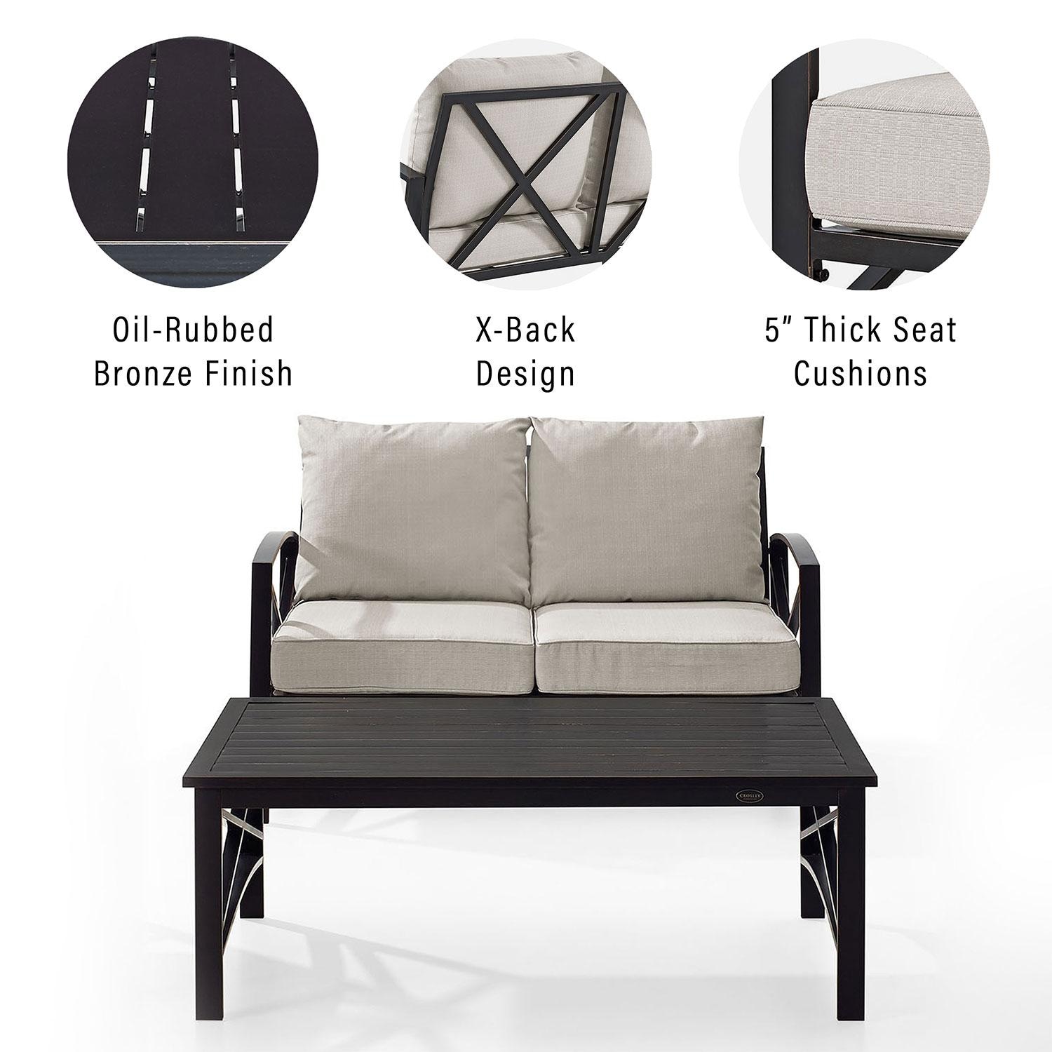 Ultimate Patio UP-82243BZ-OL 2Pc Outdoor Loveseat Patio Furniture Set in Oatmeal - Features - Diagram thumbnail