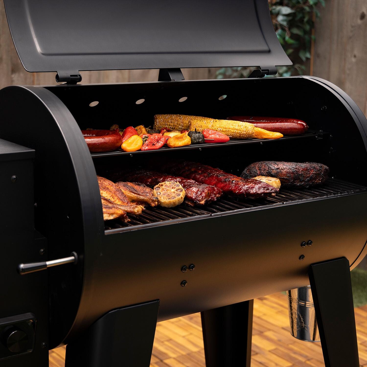 Pit Boss 850FB2 Pellet Grill - Matte Black - Up Close & Open - Lifestyle thumbnail