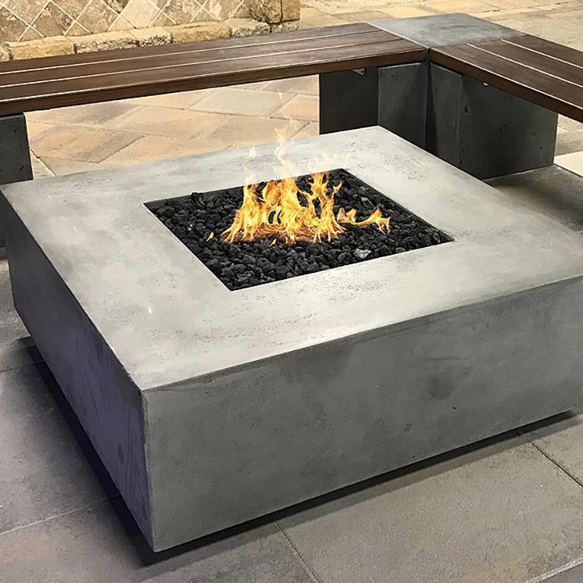 Tavola 42 Inch Square Glass Fiber Reinforced Concrete Natural Gas Fire Pit Table in Pewter by Prism Hardscapes - Lifestyle thumbnail
