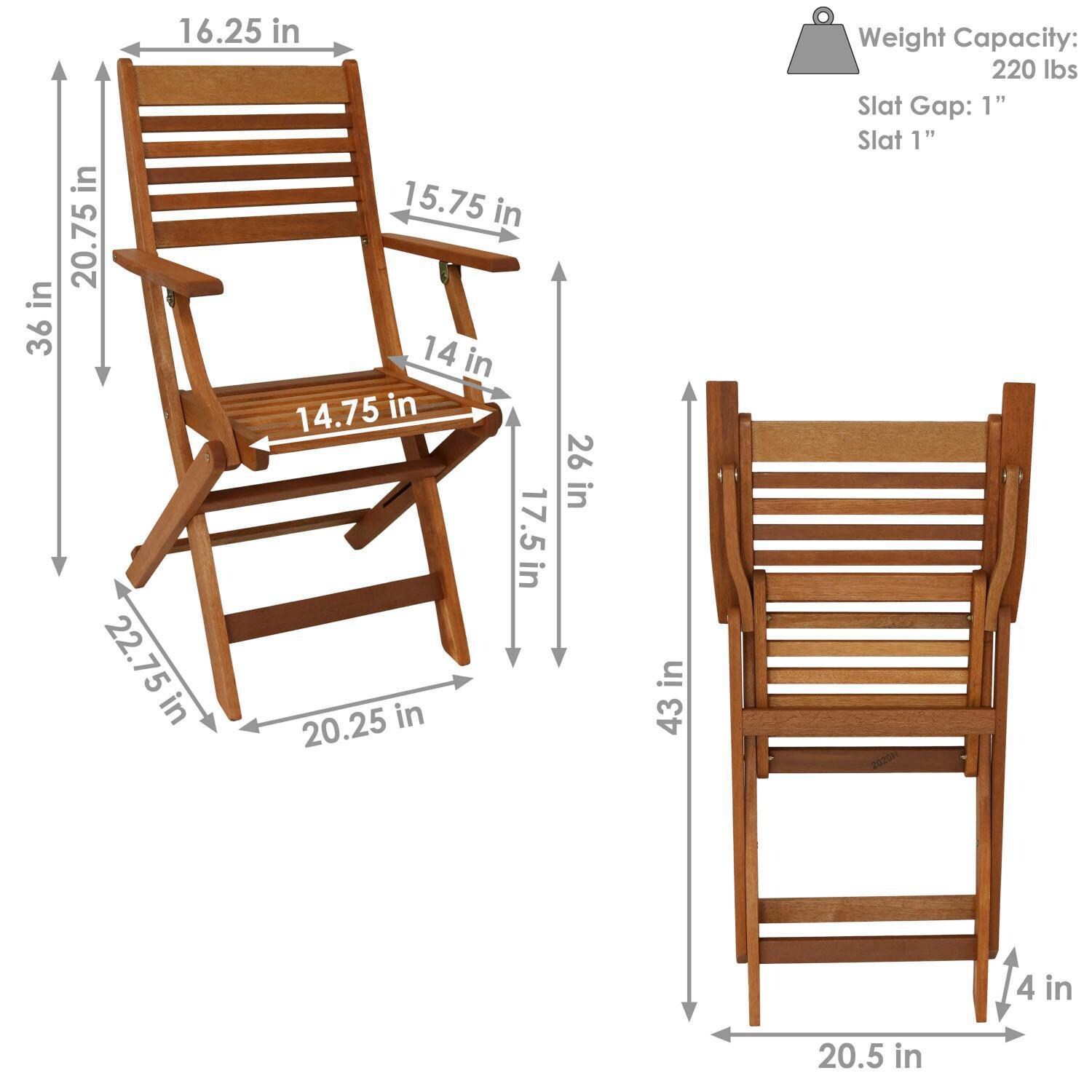 Ultimate Patio Meranti Wood Outdoor Folding Patio Armchairs - Dimensions thumbnail