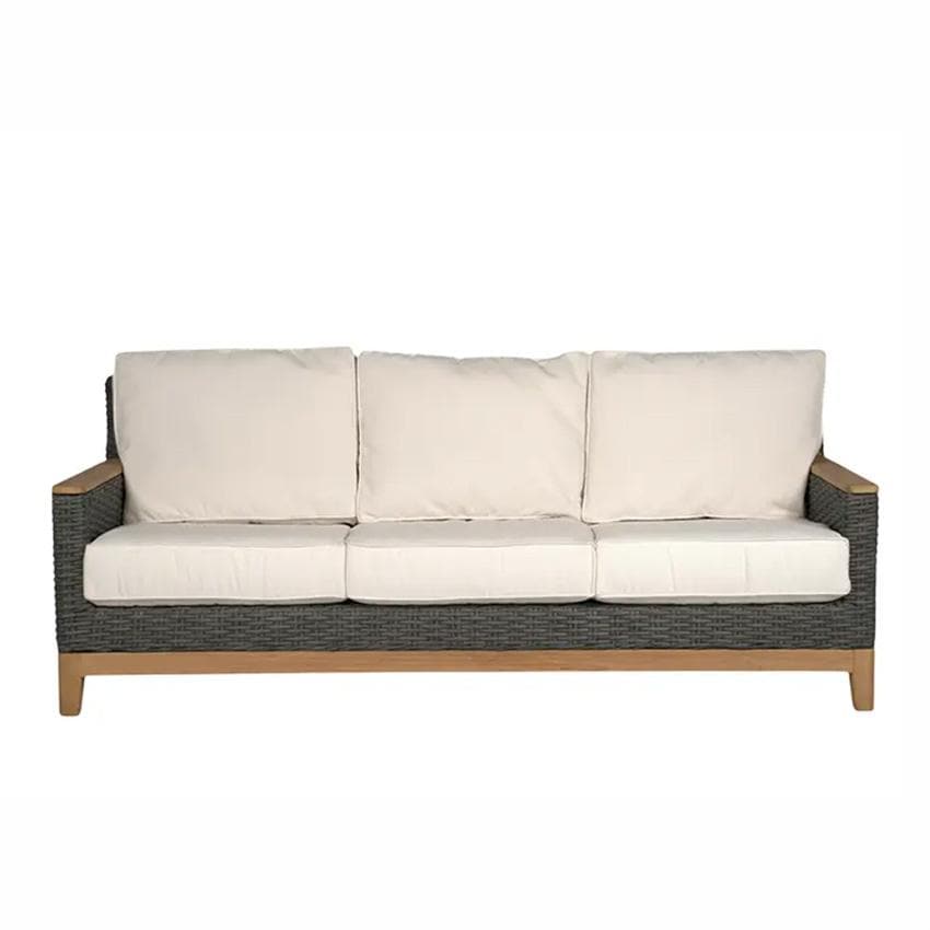 Royal Teak Collection Boca 3 Person Wicker Sofa w/ Sunbrella Cushions in Gray/Canvas Natural by - BOCA3S-W