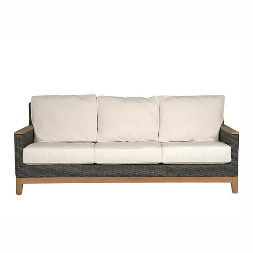 Boca 3 Person Wicker Sofa w/ Sunbrella Cushions in Gray/Canvas Natural by Royal Teak Collection