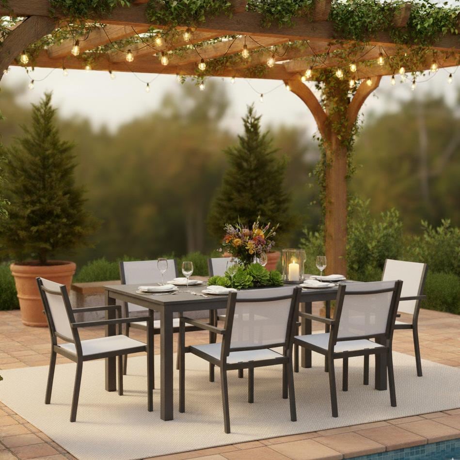 Everglades 7 Pc Aluminum Dining Set in Gray by Lakeview Outdoor Designs