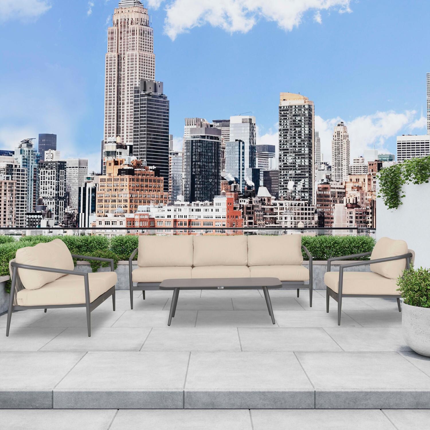 Midnight Cove 4 Pc Aluminum Seating Set w/ Sofa & Loveseat in Slate/Canvas Flax by Lakeview Outdoor Designs