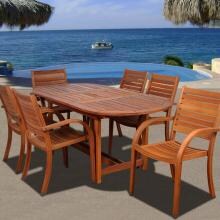 Arizona 7 Piece Eucalyptus Patio Dining Set With 63 X 36 Inch Oval Extension Table And Stacking Chairs By Amazonia image