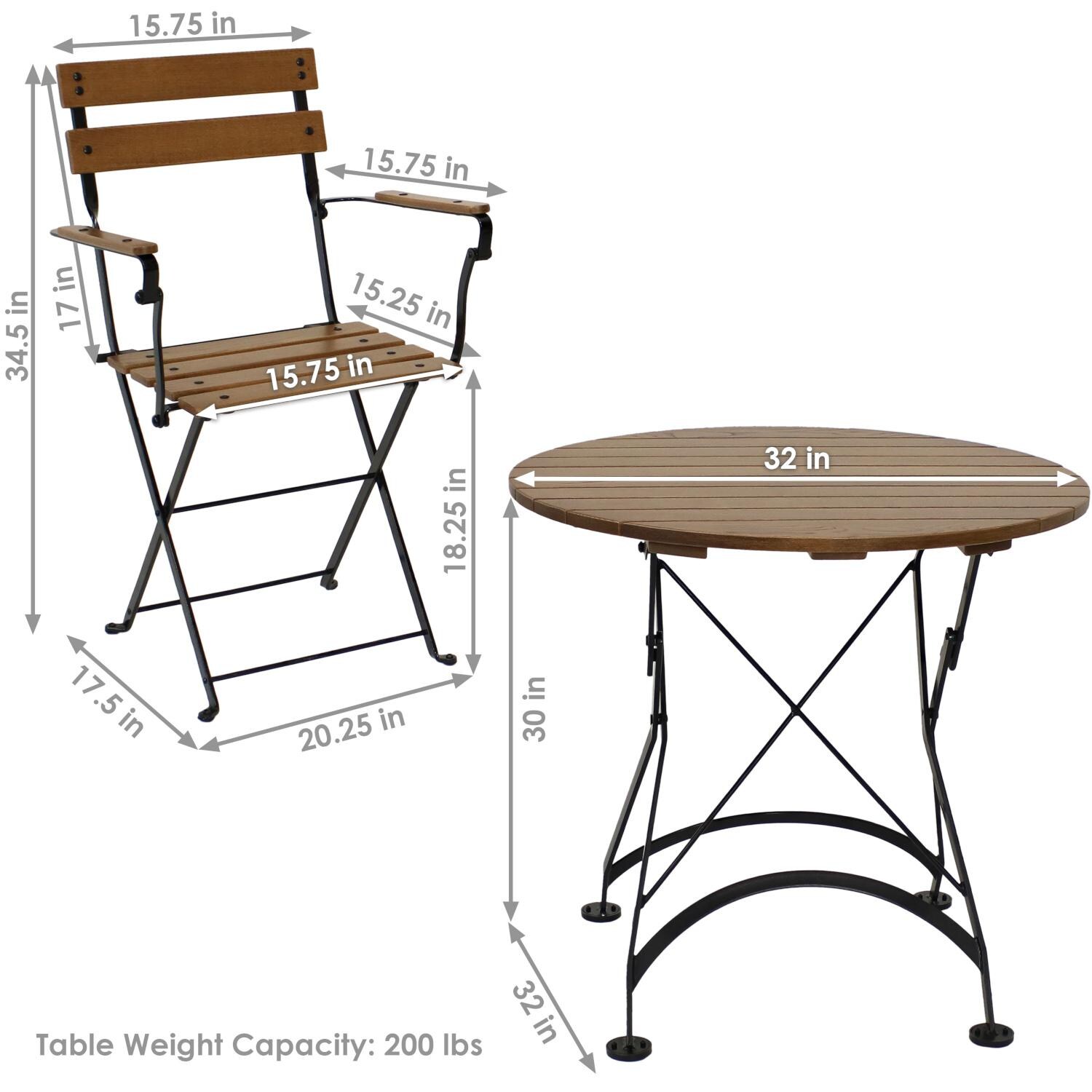 Ultimate Patio Basic European 3-Piece Chestnut Bistro Set - Dimensions thumbnail