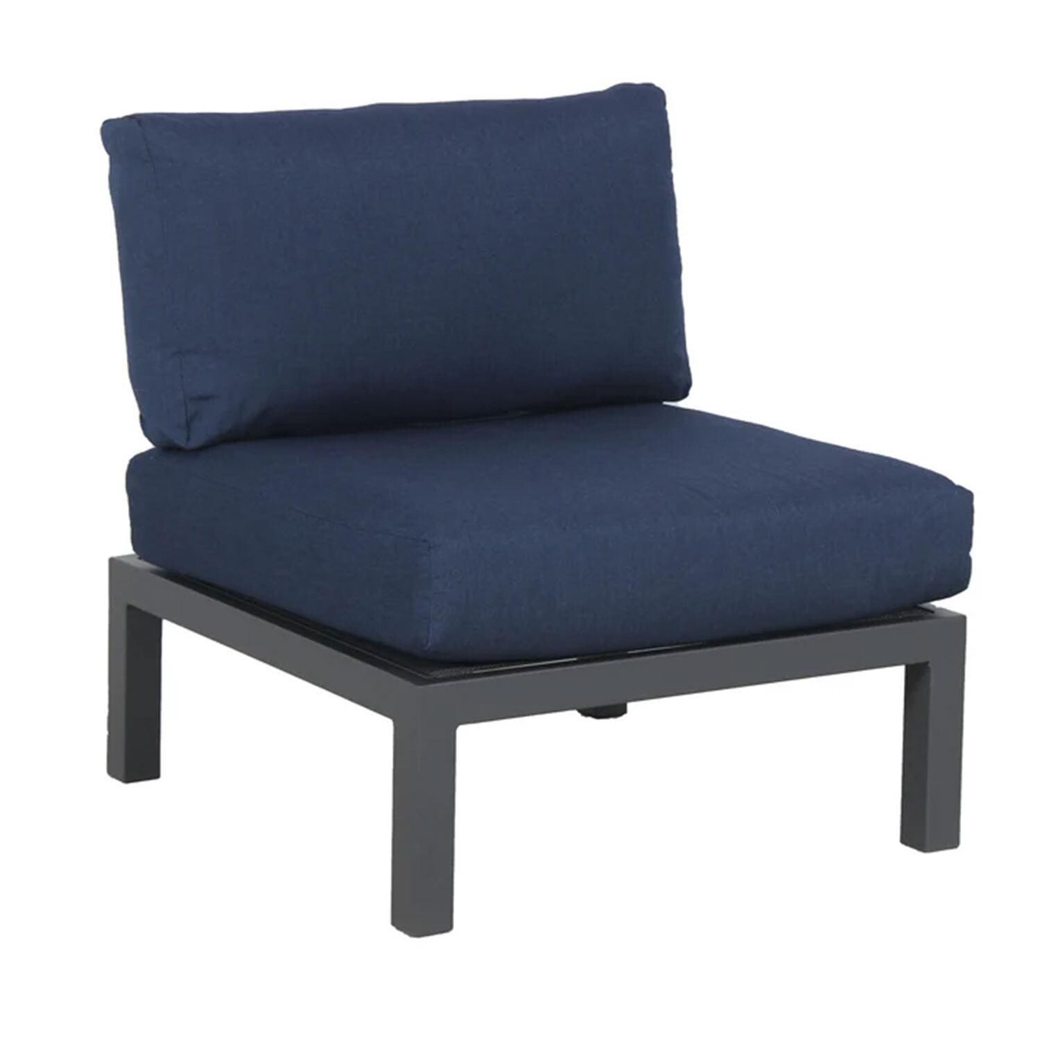 Elba 6 Pc Aluminum/Teak Corner Seating Set in Spectrum Indigo By KETTLER - Armless Chair - White Background thumbnail